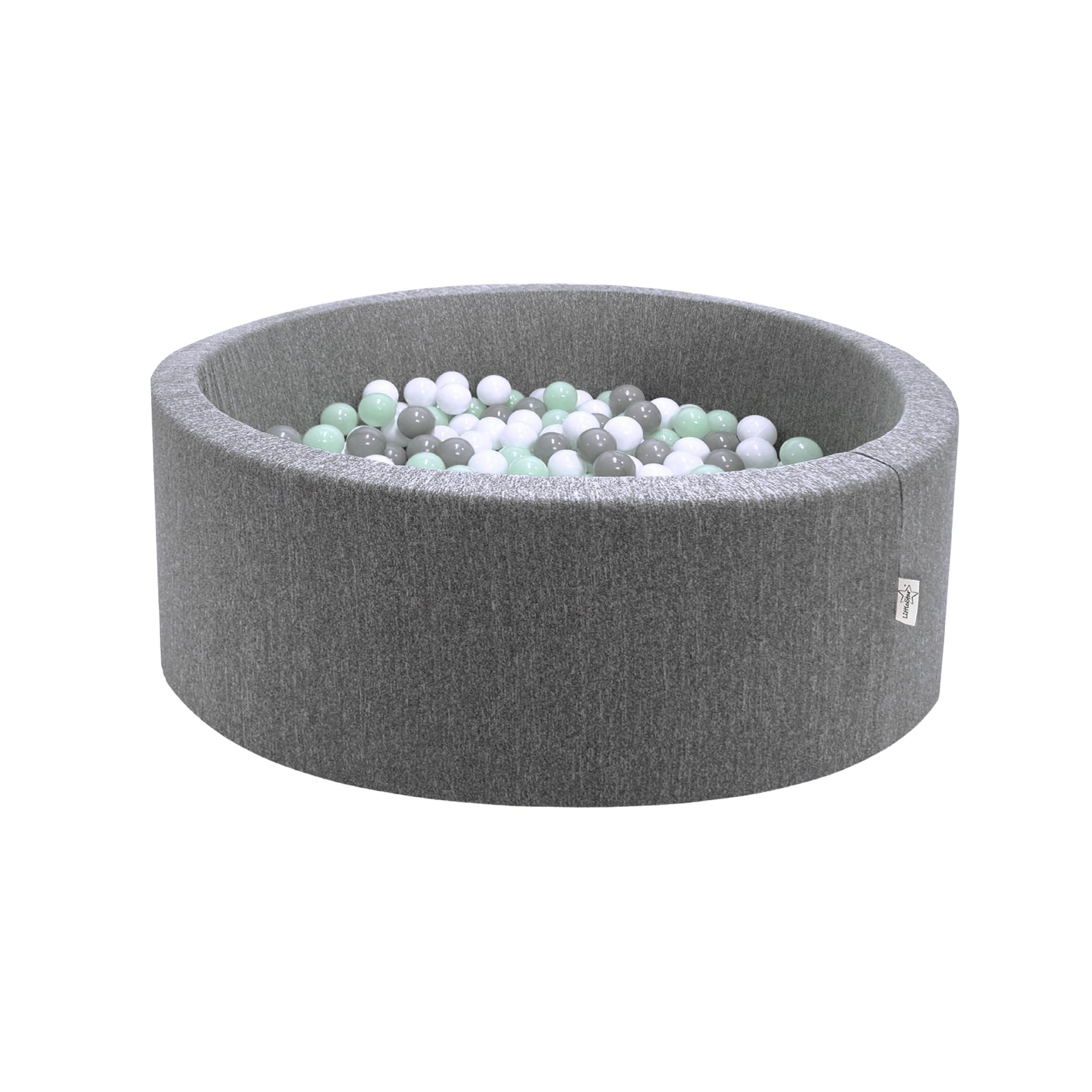 LittleStar® Bällebad mit 250 BPA-freien Bällen für Babys & Kleinkinder ab 10 Monaten | Geprüfte Sicherheit | Waschbar & Rutschfester Boden | grau, 90 x 30 cm, rund | Bälle: Mint-grau-weiß