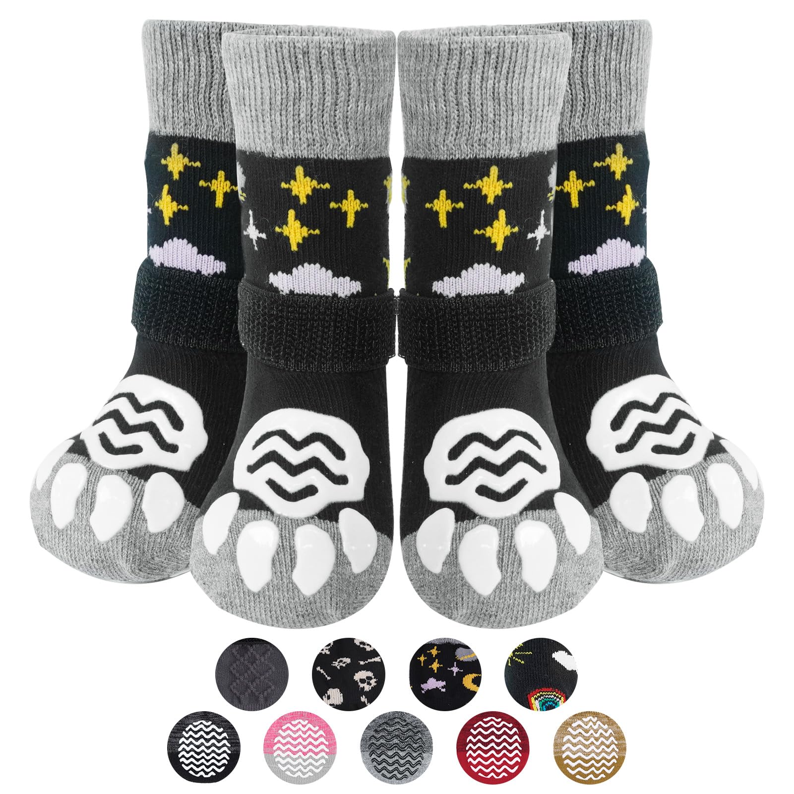 PUPTECK Anti Slip Dog Socks 2 Pairs with Double Grippers for Hardwood Floors, Shoes for Hot/Cold Pavement, Boots & Paws Protectors to Prevent Licking,