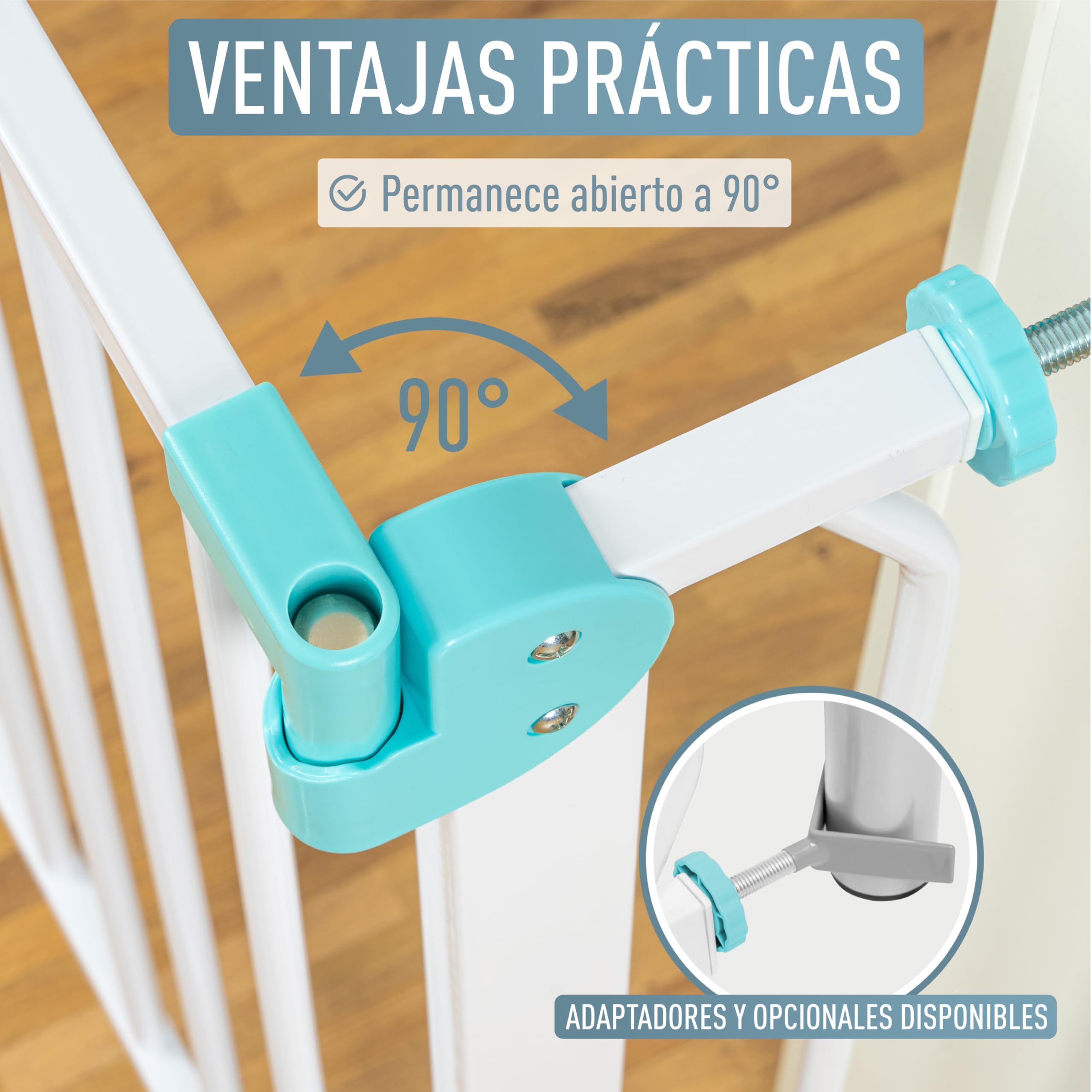 IB STYLE Barrera de Seguridad Berrin - Valla de Escalera, Sin Tornillos, Apertura Bidireccional, Fácil Instalación, Bebés y Niños, Turquesa, Ancho: 115-125 cm