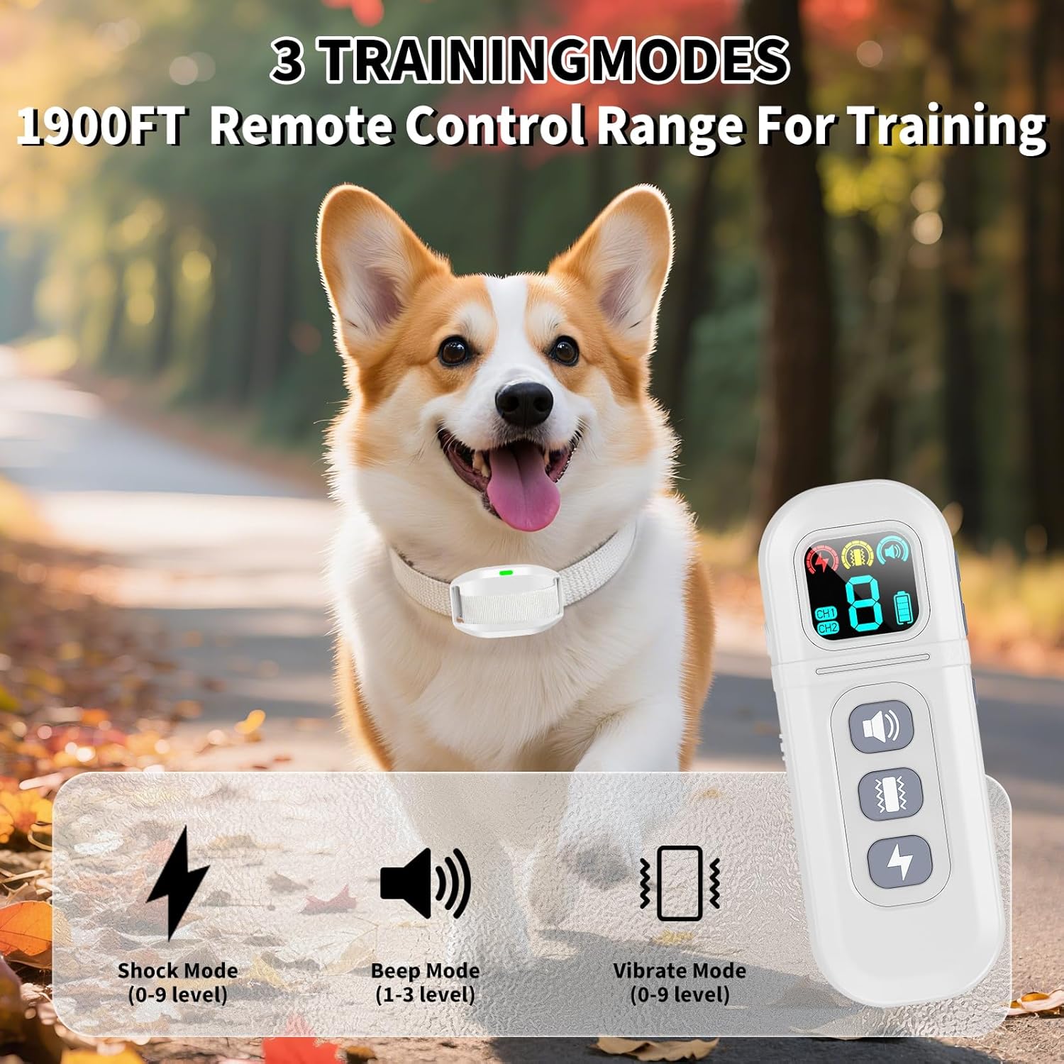 Shock Collar for Small Dogs, Electric Dog Training Collar with Remote,Tailored for 5-30lbs Small Dogs,3 Training Mode Beep, Vibration, Safe Shock(0-9) Waterproof, 1900ft Range (White, Small)