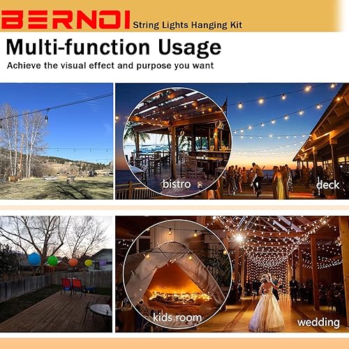 Miniatura 5 de Bernoi - Kit de suspensión de luces para exteriores, cable guía de luz para exteriores, cuerda de alambre 304 de acero inoxidable recubierta de 170