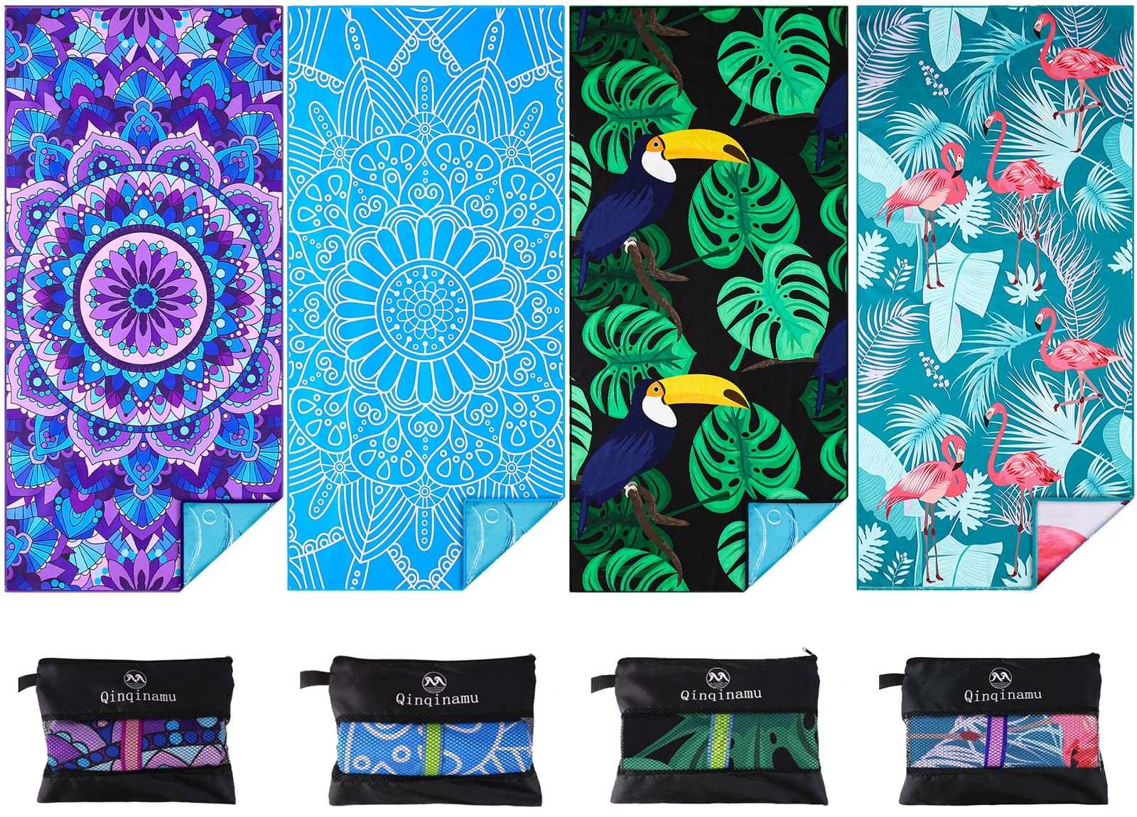 4 Pack Microfiber Thin Lightweight Beach Towel Oversized 71x32 Extra Large Sand Free Towels for Travel Swim Pool Yoga Gym Camping for Adults Women Men Beach Essentials Accessories Vacation Gift