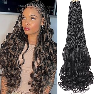 COOKOO 9 Packs 135 Strands French Curl Crochet Braids 24 Inch Natural Black Pre Looped French Curly Braiding Hair for Women Goddess Braids Hair with Curly Wavy Ends Synthetic Hair Extensions 1B#