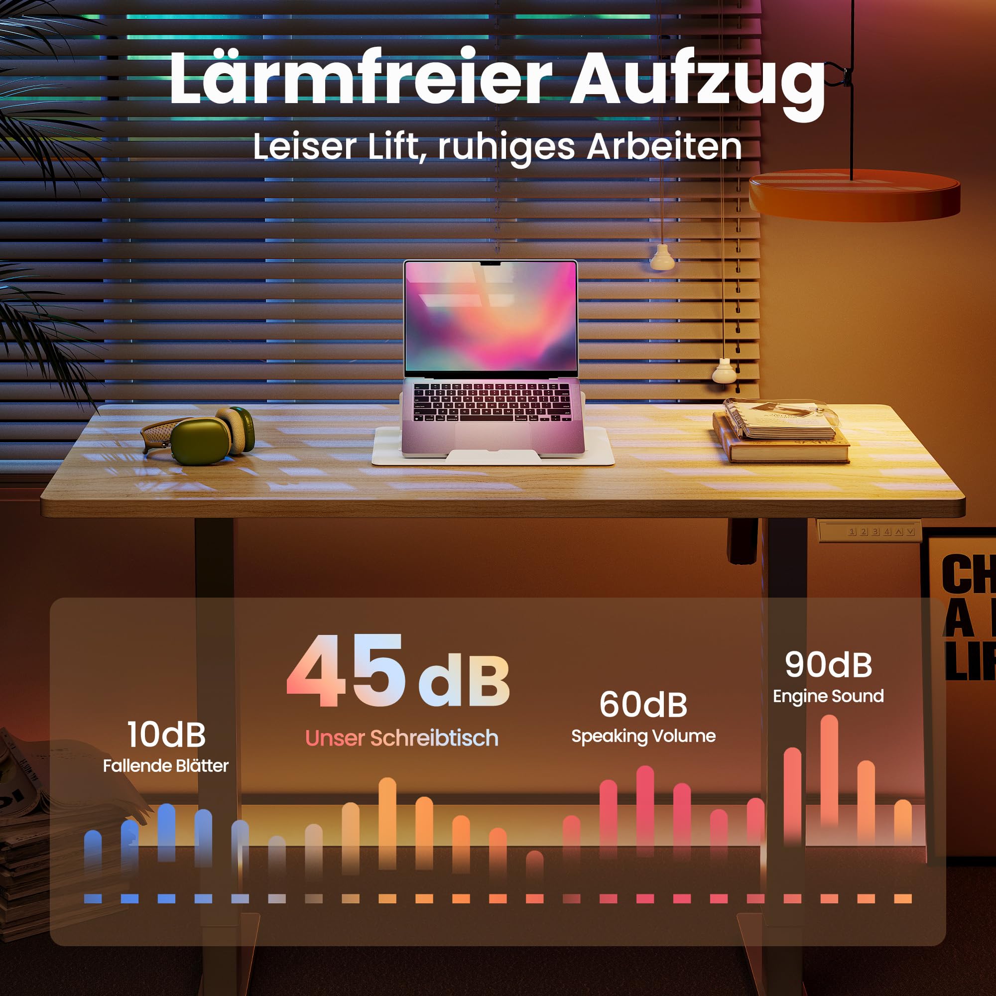 HUANUO Höhenverstellbarer Schreibtisch 80 x 48 cm, 4 Speicherhöheneinstellungen, Elektrischer Schreibtisch für Home Office & Computer-Arbeitsplatz