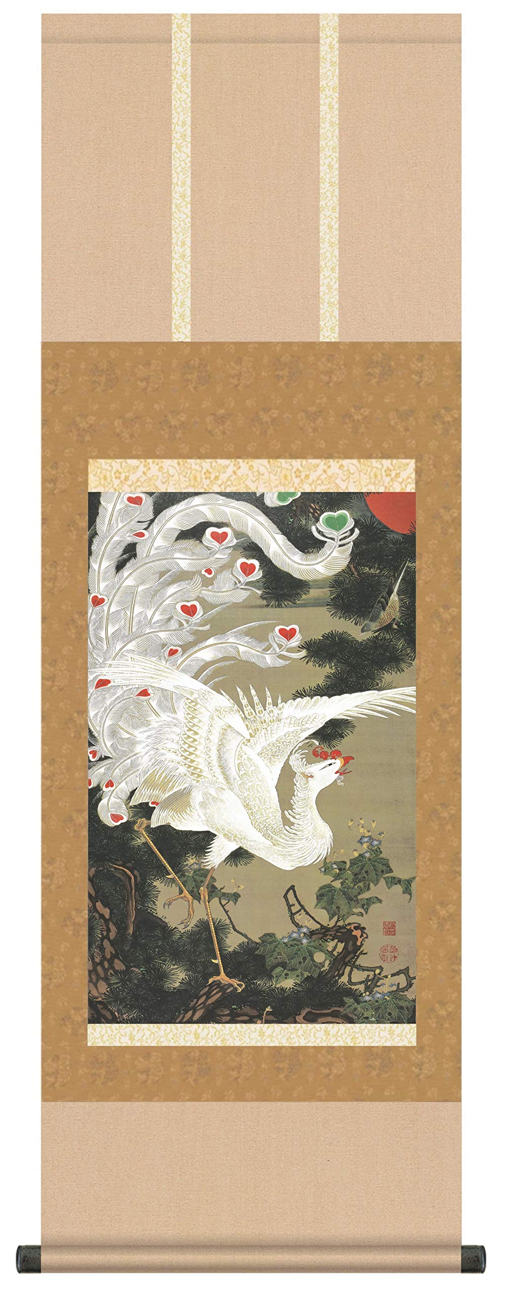 干支 掛軸 動植綵絵掛軸 ) 伊藤若冲 尺三掛軸 雪中雄鶏図 干支 【干支