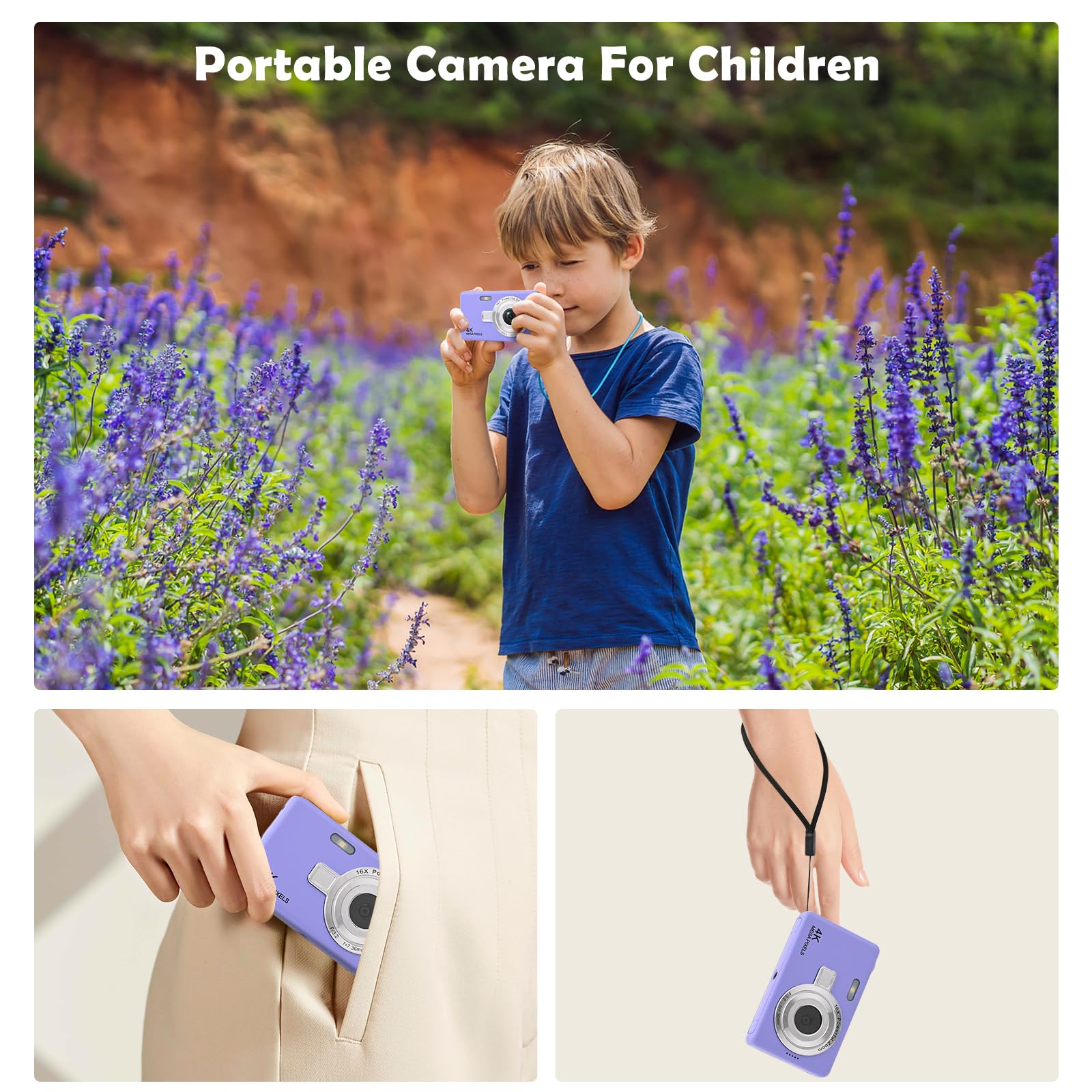 Macchina Fotografica Digitale con Scheda 64GB, 1080P 40MP Fotocamera Digitale Compatta con Zoom 8X Flash, Fotocamere Digitali Per Bambini Adolescenti Adulto Principianti (Viola)
