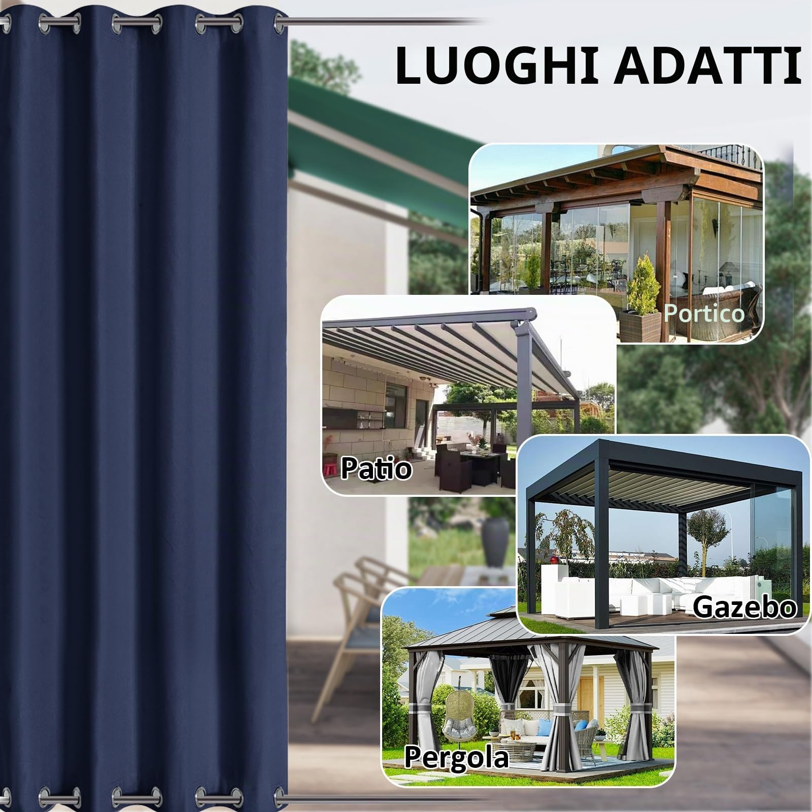LiveGo Tenda da esterno per giardino, patio, gazebo, pergola, impermeabile, antivento, 2 pannelli, tende per esterni, pergola, gazebo, isolamento termico, protezione UV