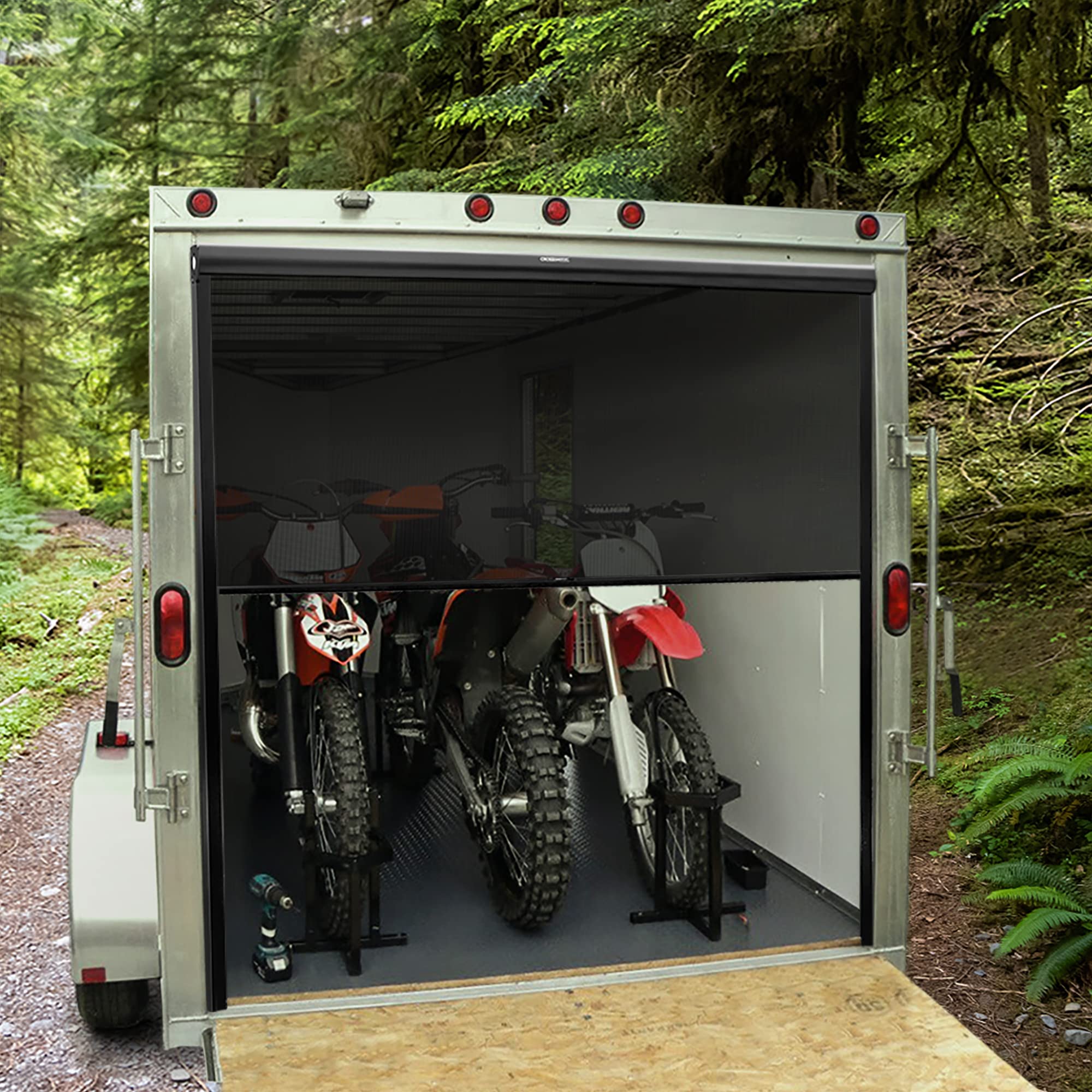 RV Toy Hauler Retractable Rear Screen Door with Adjustable Stopping Points (96