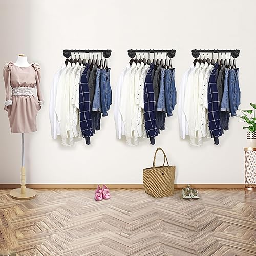 Miniatura 10 de WEBI Perchero de pared para ropa perchero industrial de tubo de 24 pulgadas para colgar ropa barra de hierro resistente barra de ropa de exhibición