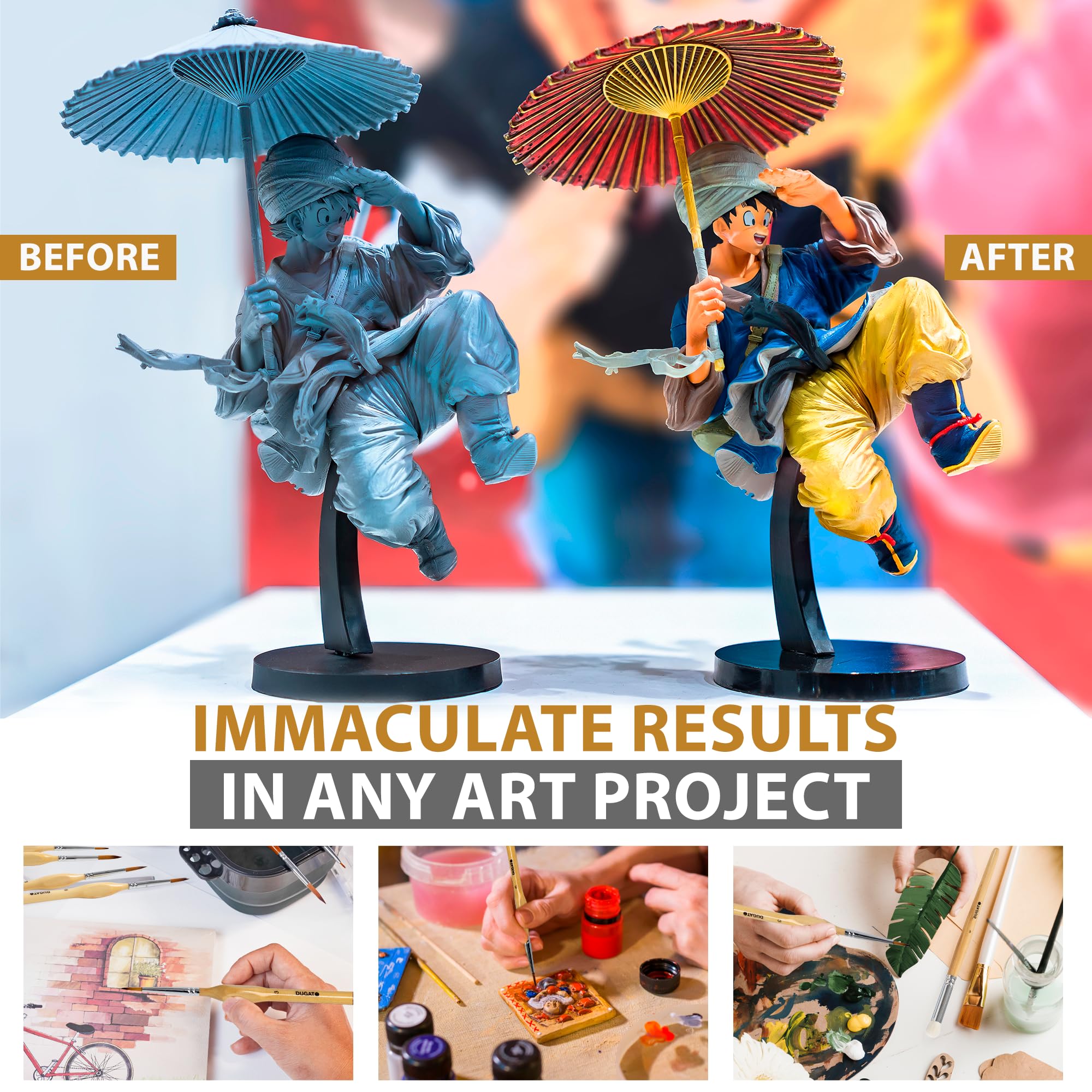 DUGATO Juego de 15 pinceles para detalles en miniatura, pinceles de microdetalles y pinceles secos con cerdas de primera calidad y mango de madera, para pintura acrílica al óleo, acuarela, pintura por