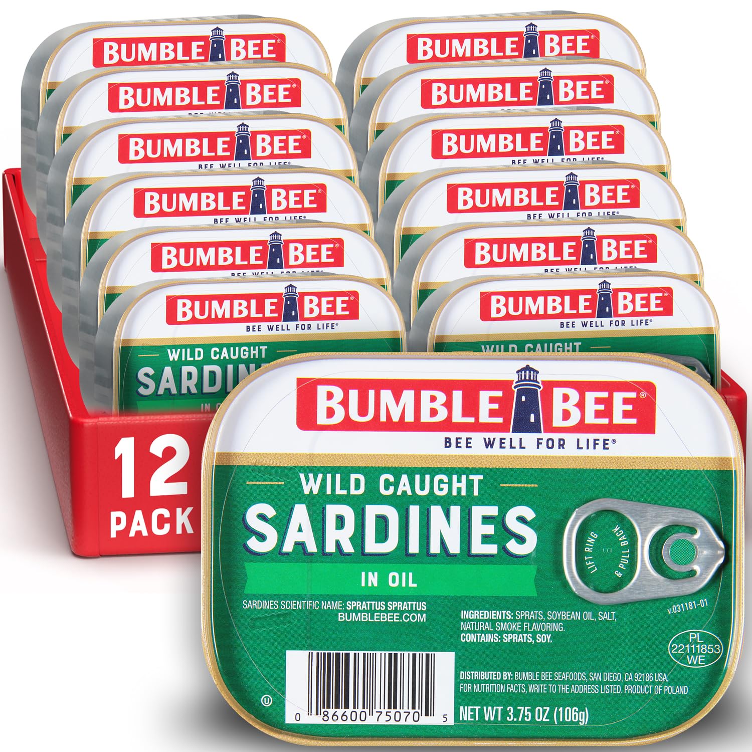 Bumble Bee Sardines in Oil, 3.75 oz Tin (Pack of 12)