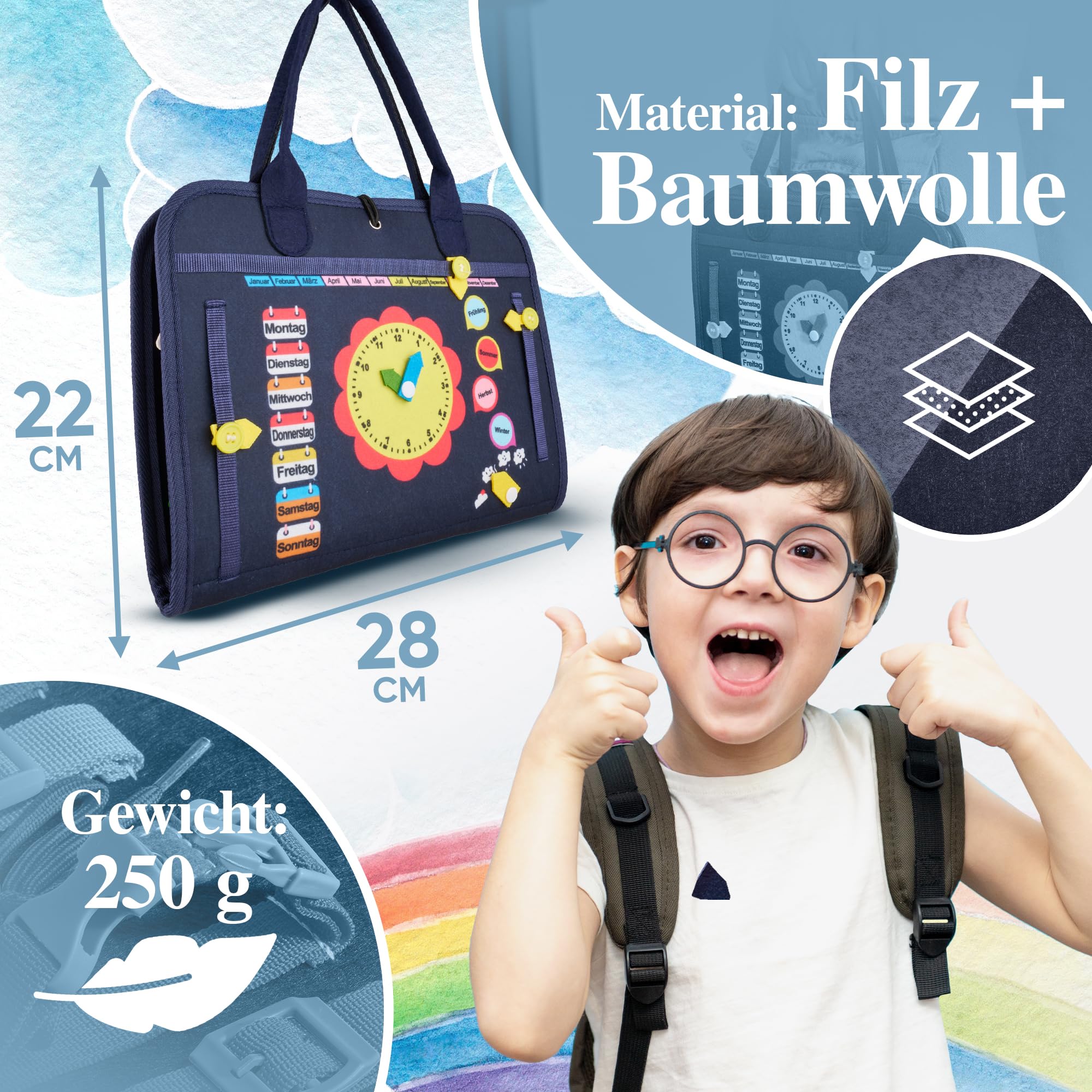 Montessori Busy Board - Tragbares Activity Board Für Kleinkinder Mit Reißverschluss & Schnürsenkeln