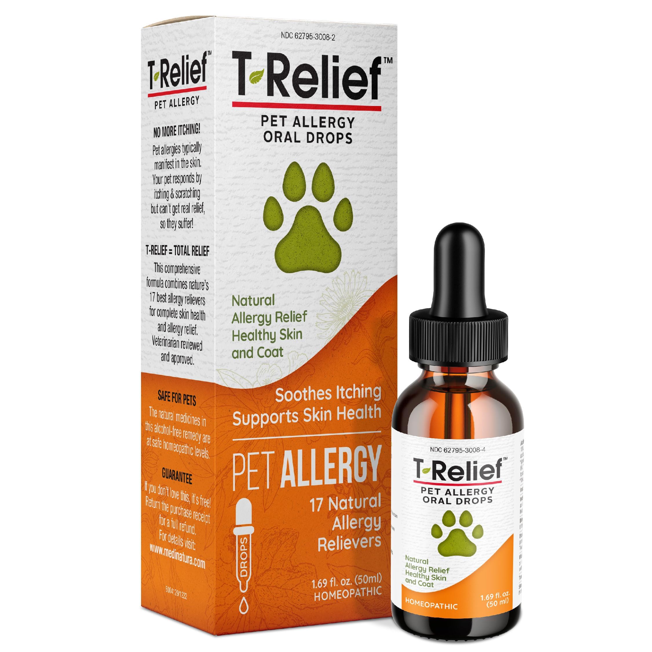 T-Relief Pet Allergy Support Drops for Dogs & Cats Itchy Relief Supports Healthy Skin & Coat Natural Medicine Helps Soothe Hot Spot Itching Paws Licking Runny Nose Sneezing Watery Eyes - 1.69 Fl oz