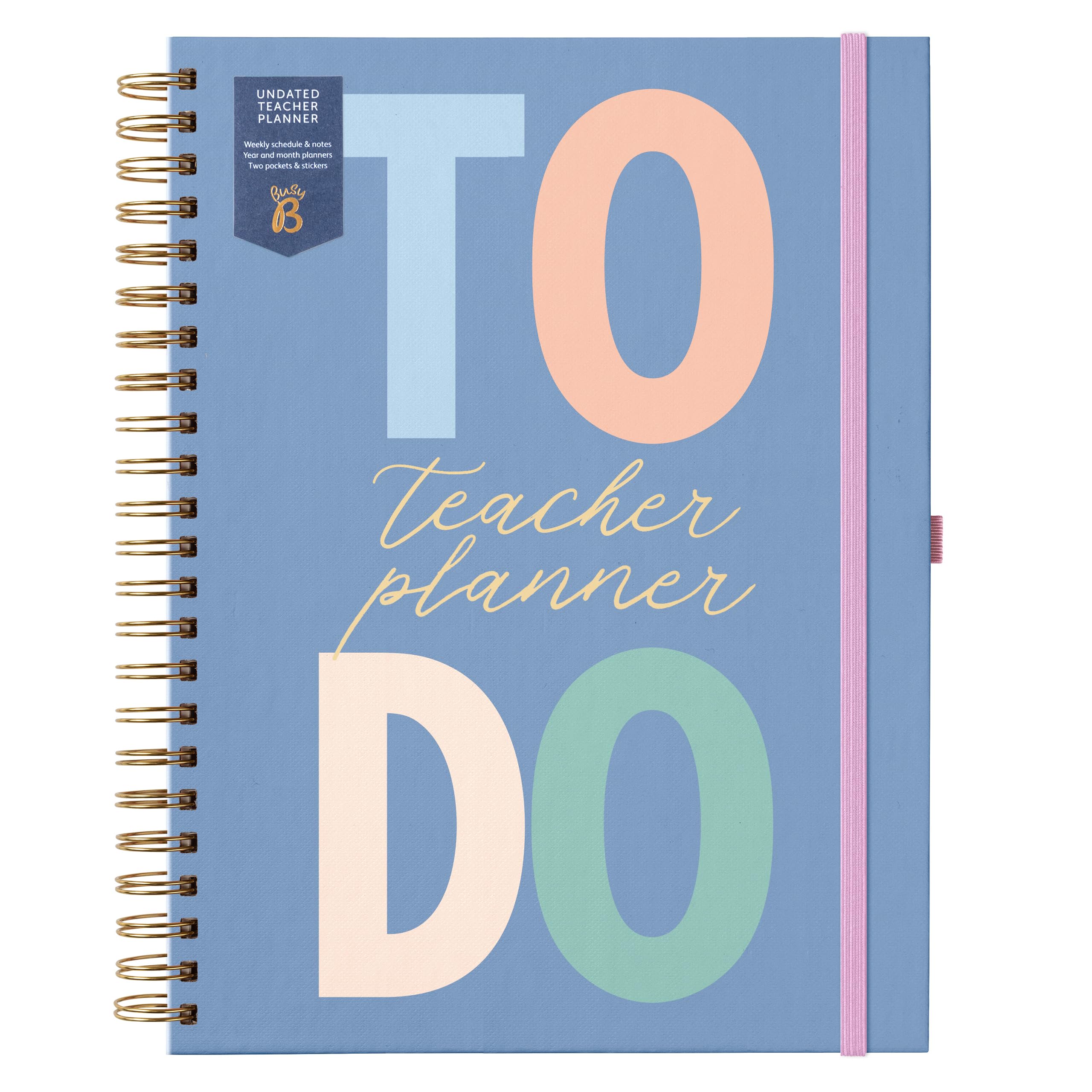 Busy B A4 Undated Teacher Planner - Multicoloured Graphic Journal - Academic Planning all in the One Place with Week to View, Space for Top Priorities, Notes, Handy Storage Pockets & Elastic Closure