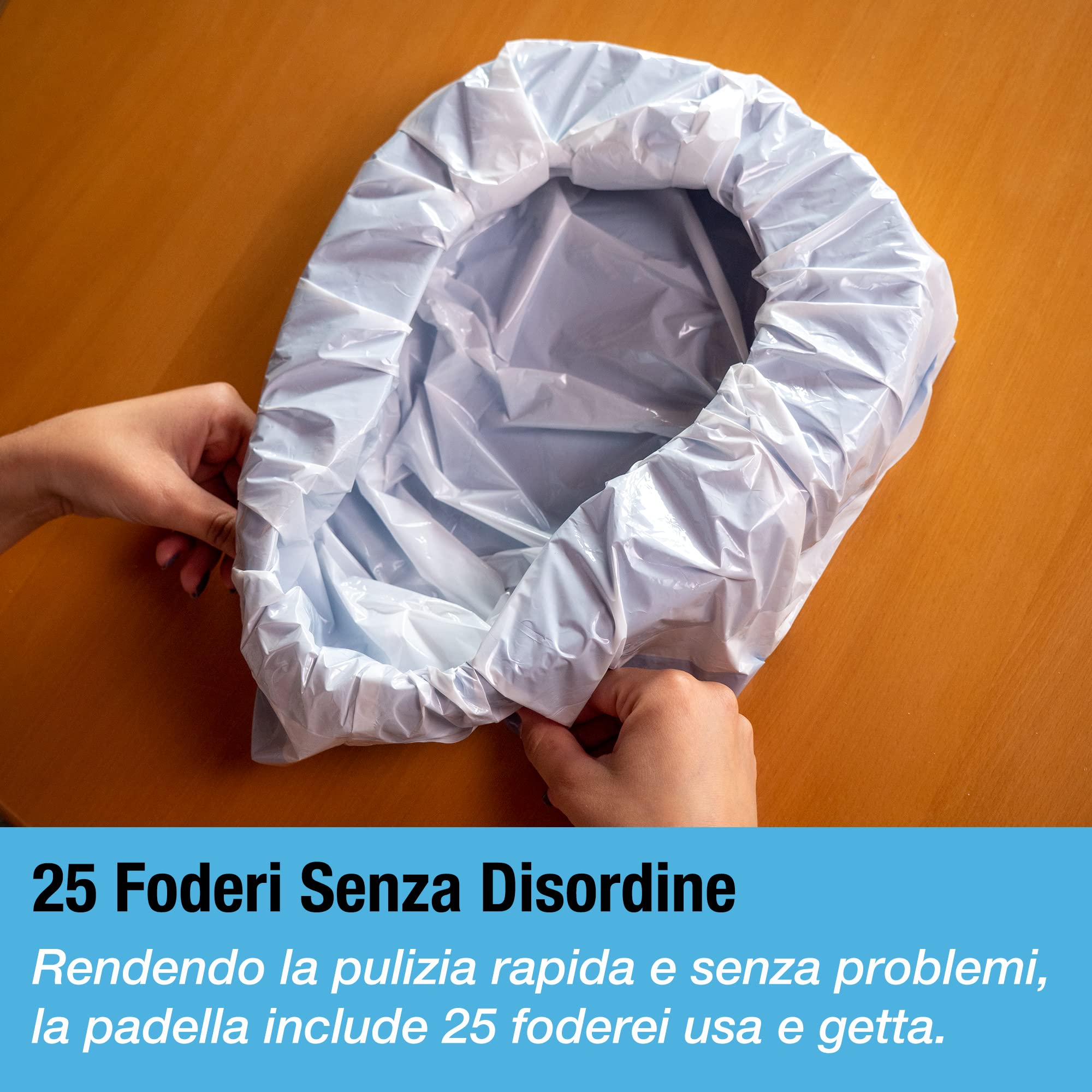 Set di Padelle Sagomate con 25 Imbottiture e Pad Super Assorbenti - Padella Sanitaria da Letto Per Uso Ospedaliero o Domestico di Pazienti Anziani e Costretti a Letto - I Pad Assorbono fino a 1000 ml
