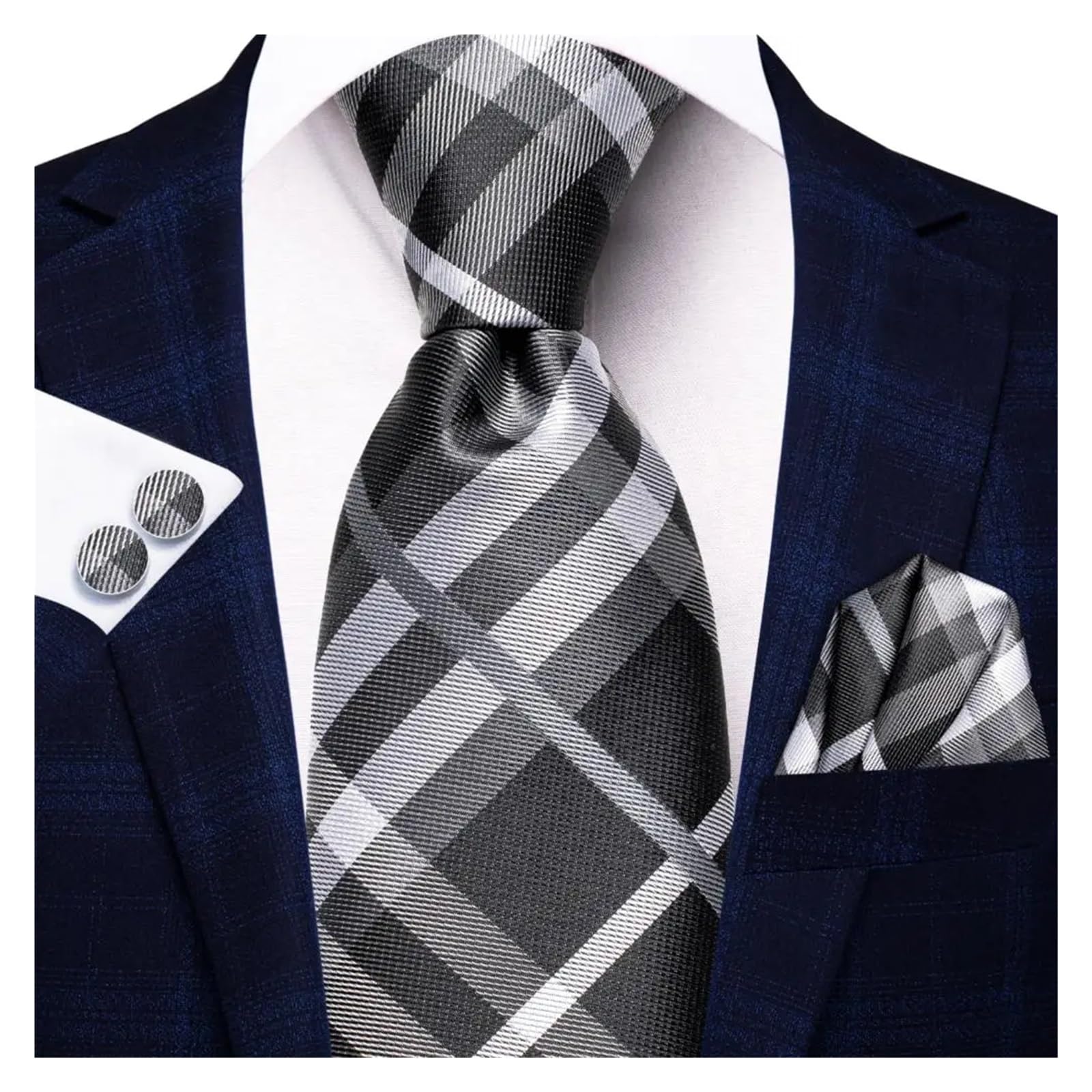 Corbata de seda Hi-Tie for hombre, elegante corbata, pañuelo bolsillo, gemelos, accesorio boda for novio Para Boda, Fiesta, Negocios