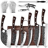 Serbian Chef Knife Set Hand Forged Full Tang High Carbon Steel w/ Ebony Handles, Meat Cleaver Boning Knives & Accessories - Ideal Gift