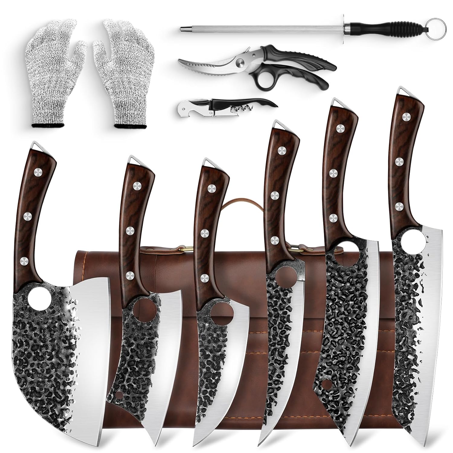 Serbian Chef Knife Set Hand Forged Knife Set with Bag Full Tang Kitchen Knife Sets with High Carbon