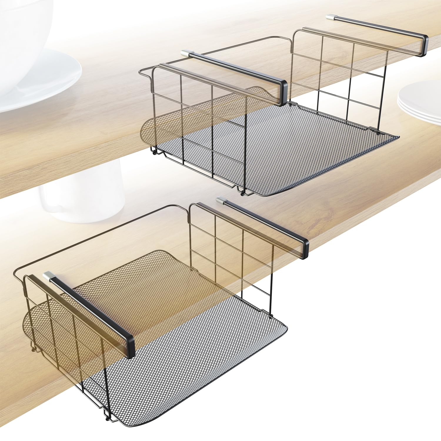 KD Essentials – 2x kosz pod półką – siatka | Elastyczne i higieniczne: Użyj tych organizerów pod półkami (zestaw dwóch) wszędzie tam
