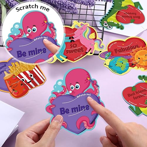 Miniatura 8 de Outus 36 tarjetas del día de San Valentín para niños, tarjetas para rascar y oler lápices, 6 patrones y aromas únicos, tarjetas de rascar y oler con