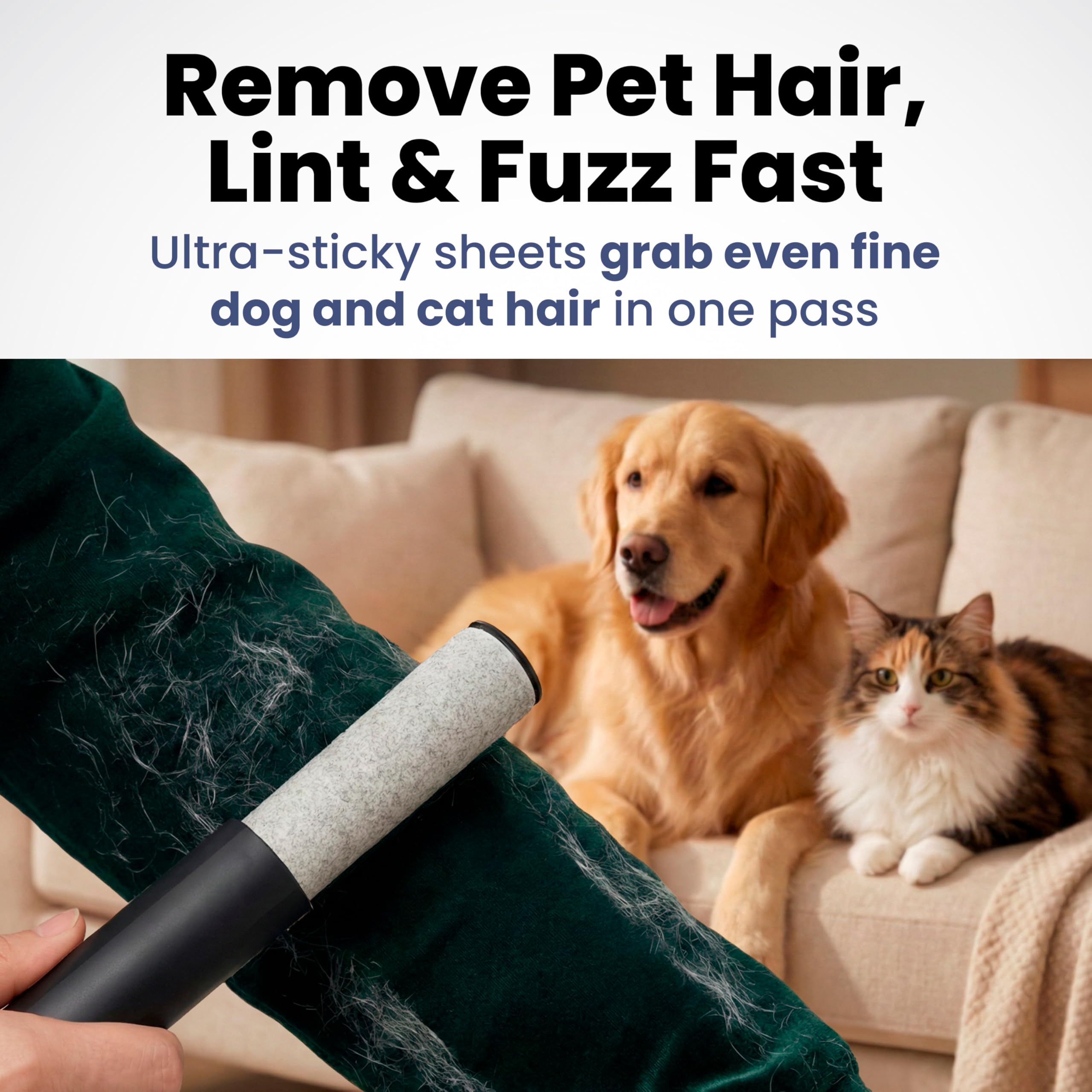 Einziehbare Mini-Fusselrolle für Tierhaare, extra klebrig (1 Packung + 2 Nachfüllrollen) – Reisegröße Tierhaarroller mit Abdeckung – Katzen- & Hundefellentferner für Kleidung