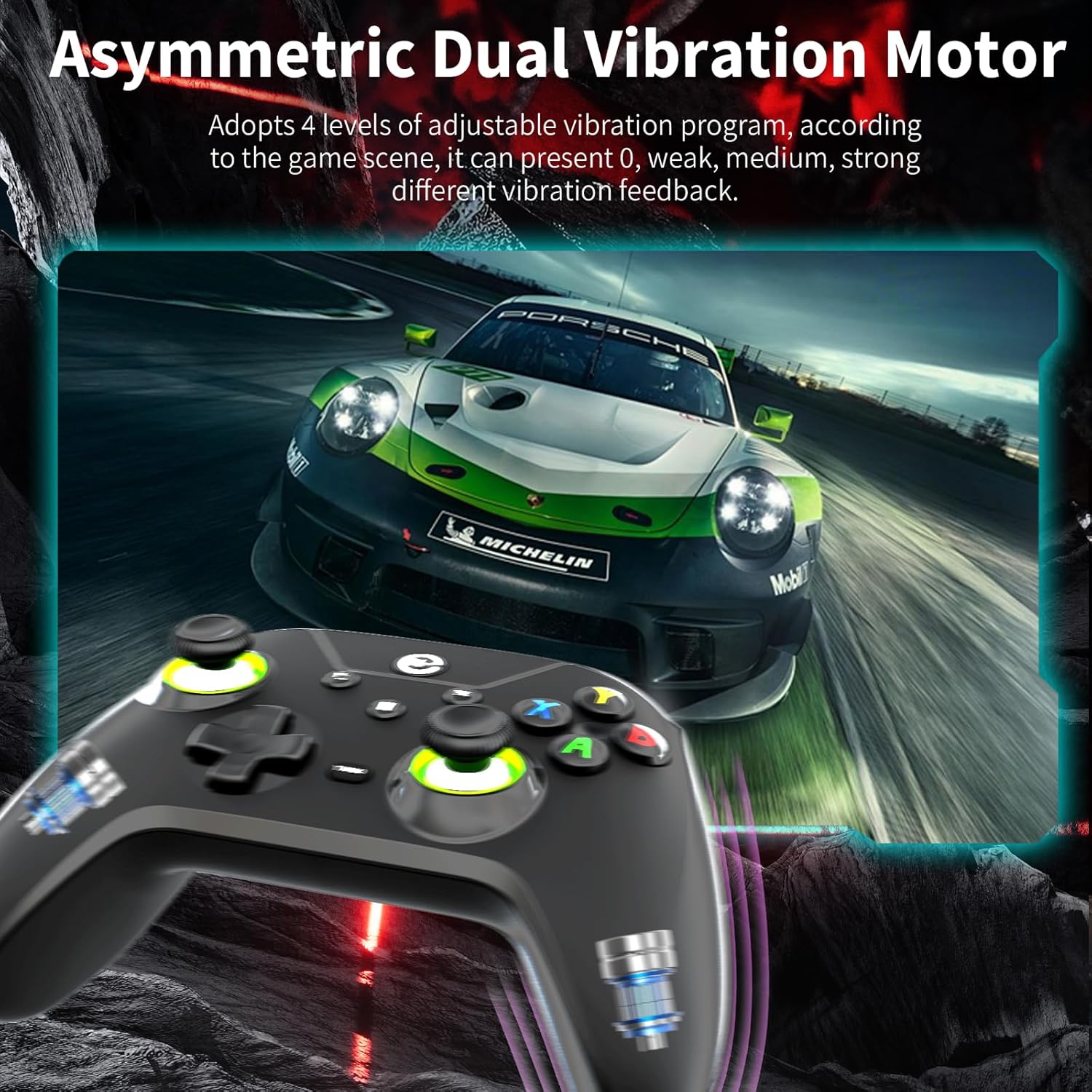 FAHJYXOM Wired PC Game Controller，Enhanced Wired 7.6ft Controller with Hall Trigger/RGB Illumination/High Speed Chip - No Drift - 1000HZ Feedback/For Windows 11/10/7/PC, Steam (Black)