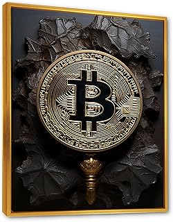 DesignQ Large Fashion Bitcoin Wall Art, The Dark Elegance Of Bitcoin, Fashion Bitcoin Gold Framed Wall art decor, Black Canvas wall art, 30x40 inches