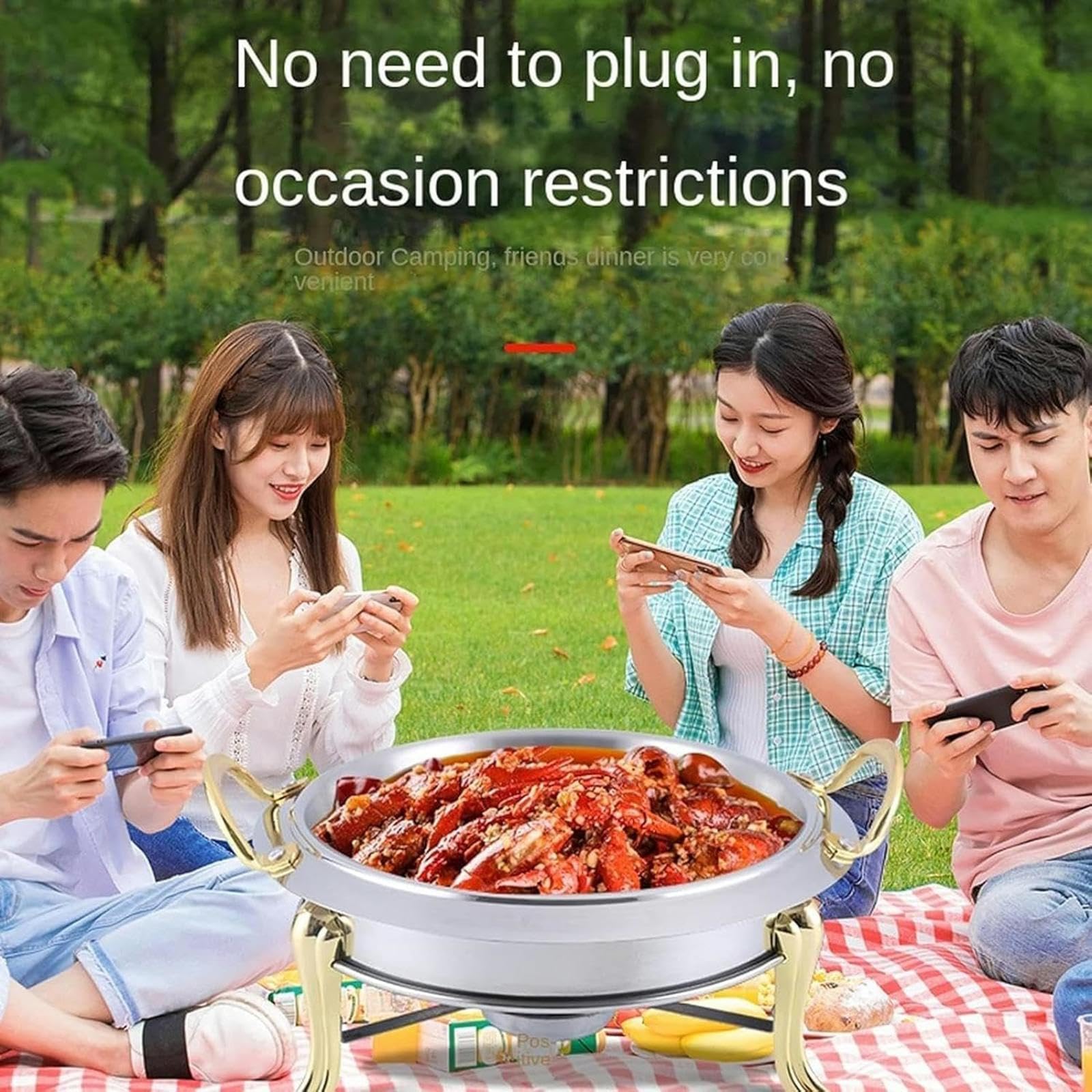 Juego de platos de roce, calentadores de buffet de acero inoxidable para fiestas y reuniones, diseño redondo para servir alimentos de manera eficiente