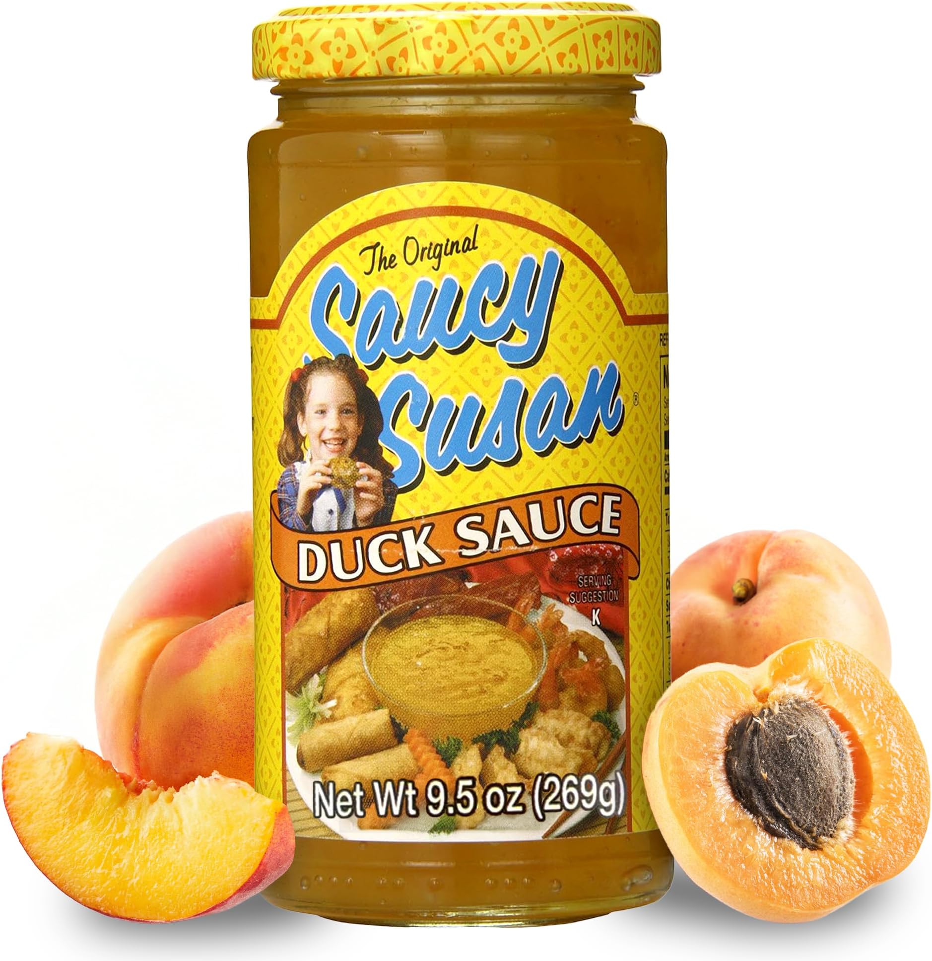 Saucy Susan Peking Duck Sauce 9.5 oz Jar – Sweet & tangy apricot-peach sauce with spices; ideal for glazing, dipping & marinating; great for egg rolls, chicken, pork & wings.