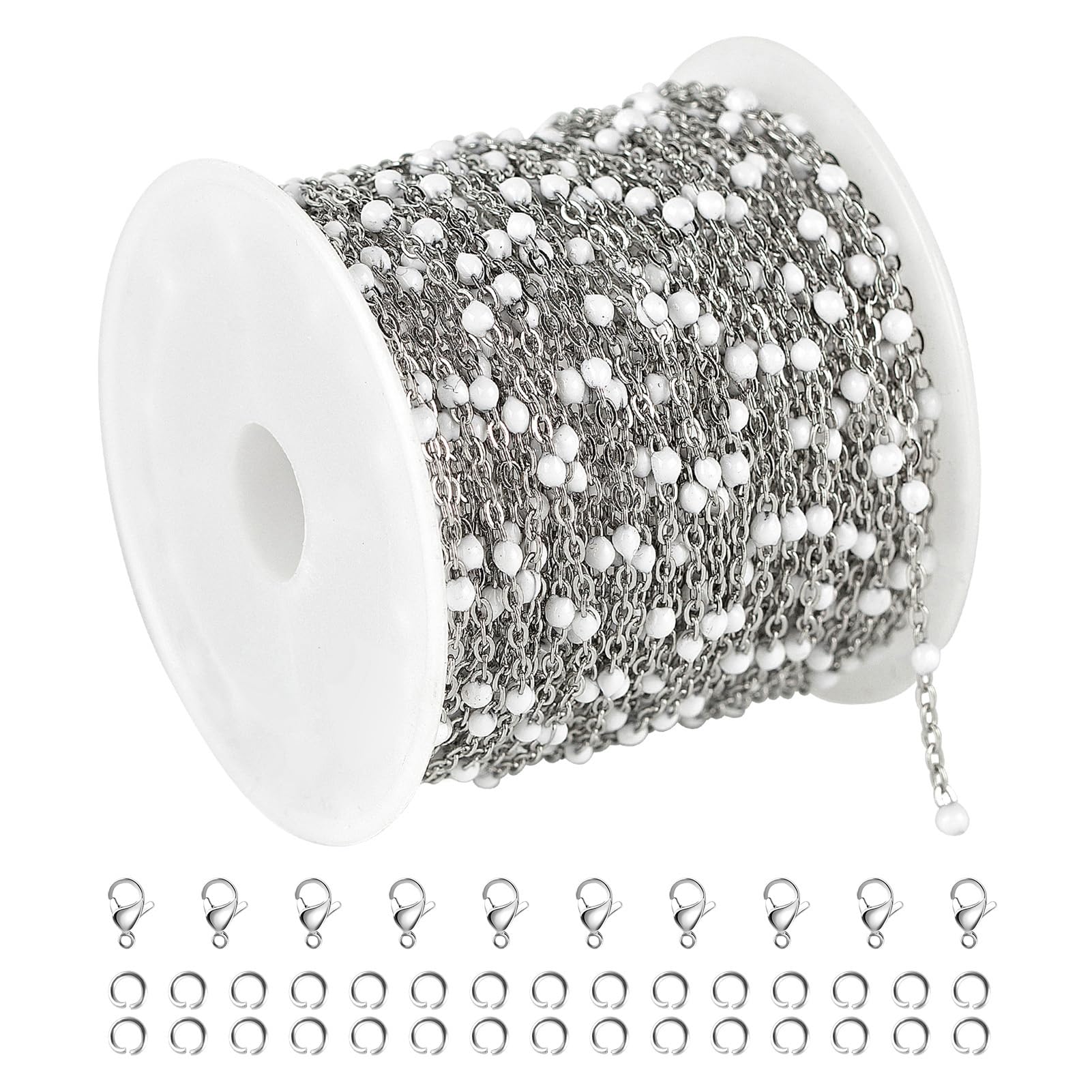 UMAOKANG 10 Meters White Enamel Bead Stainless Steel Chain