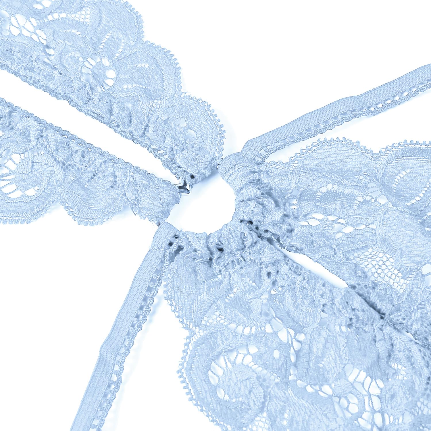 Donnalla Women's Deep V Lace Teddy One Piece Lingerie Cutout Strappy Lingerie: Medium Light Blue