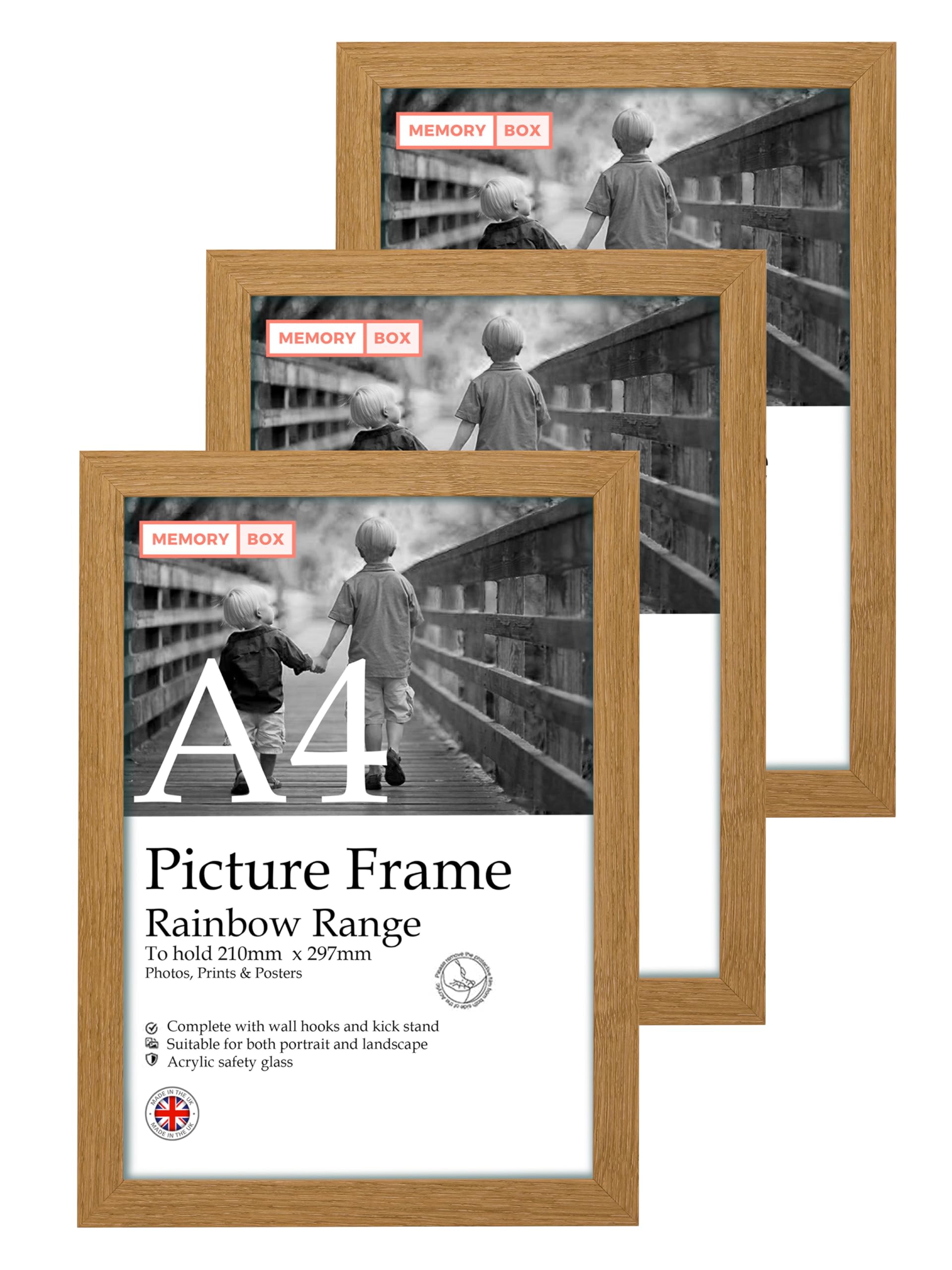 A4 Birch Picture Frame Set of 3, Perfect for Displaying A4 Picture Gallery Walls, Posters, Photos, Artwork, or Prints, Birch