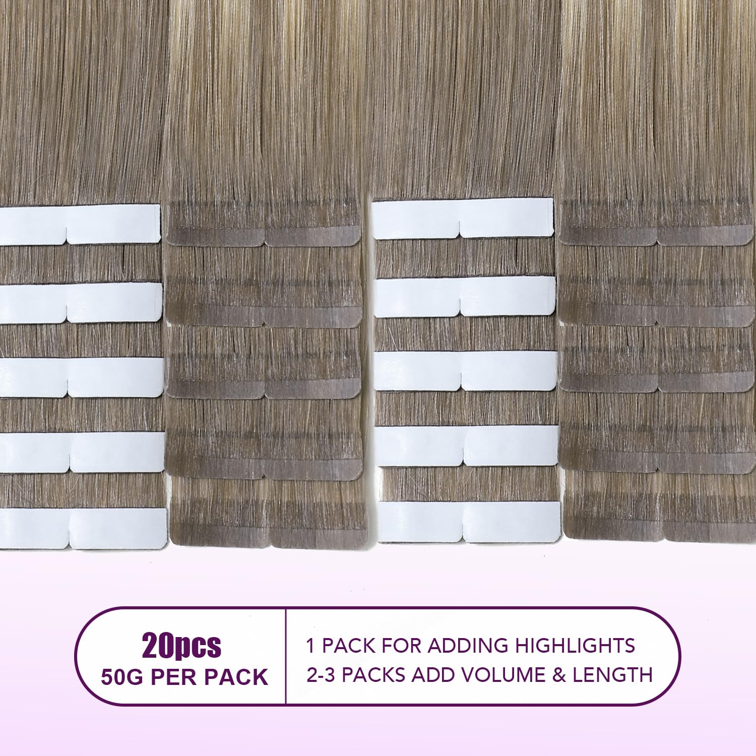 Sindra Tape in Hair Extensions Human Hair Color #8/60 Ash Brown to Platinum Blonde Tape in Extensions Seamless PU Skin Weft 20 Inch 50g #8/60 20inch - Image 3