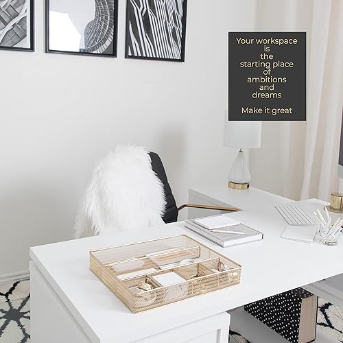 Miniatura 2 de BLU MONACO Bandeja organizadora de cajones de escritorio para organización de oficina, 6 compartimentos, organizador de cajones grande de malla