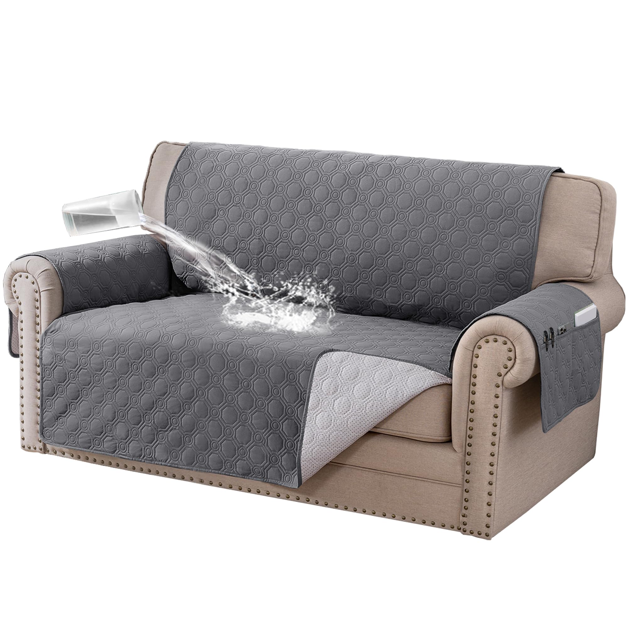Bellahills Grey Sofa Cover 100% Waterproof Sofa Covers 2 Seater Non-Slip Sofa Slipcovers Couch Covers Washable With Elastic Strap Sofa Protectors From Pets Seat Width 47"(2 Seater, )