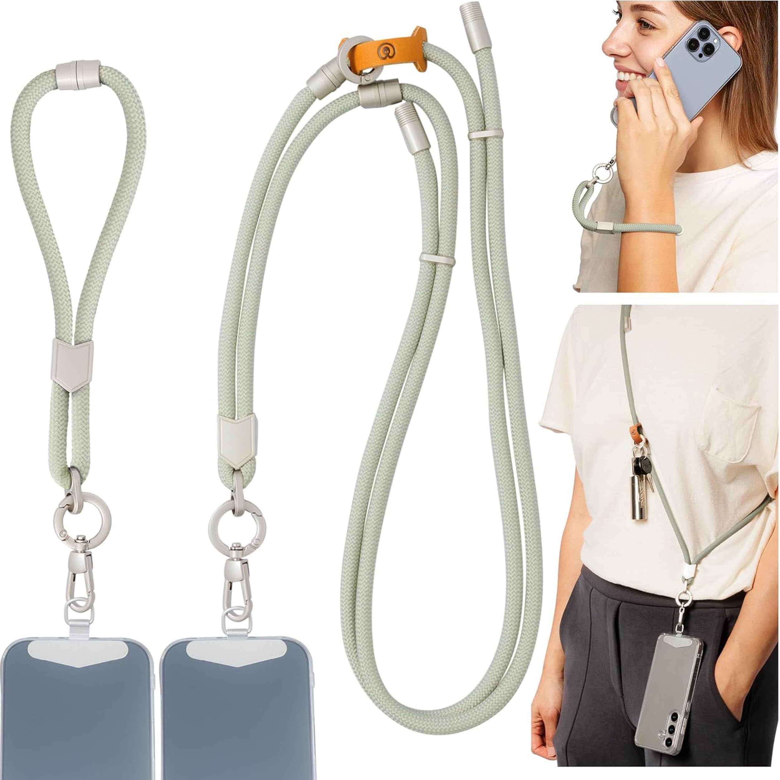 Pulpo Safety Phone Leash Unisex Sage Pulpo 2-In-1 Cell Phone Wrist Strap And Lanyard - Anti Theft Phone Lanyard For Men & Women, Wrist Straps For Phones, Lanyards For Smartphones, Adjustable Cellphone Leash & Safety Strap Tether