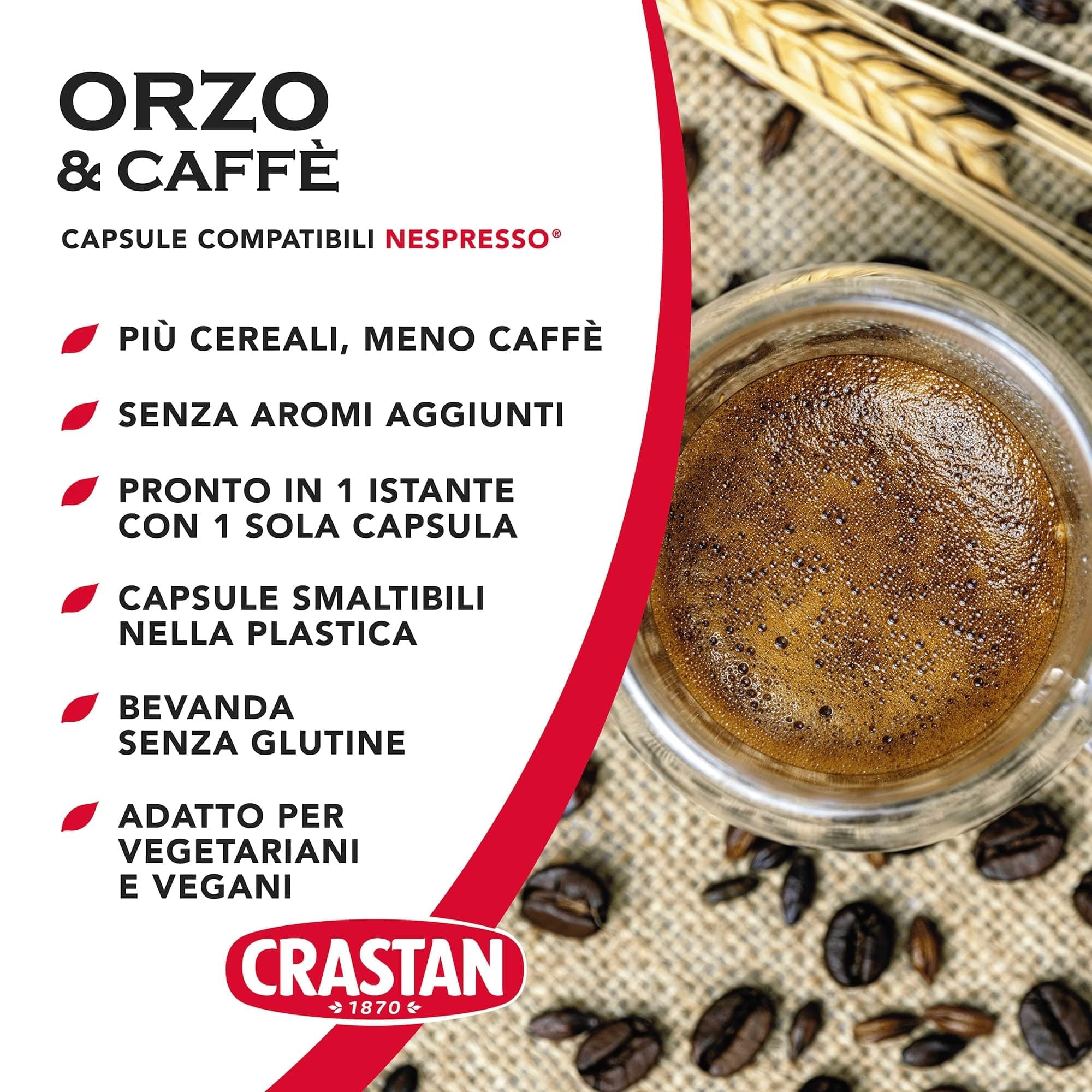 CRASTAN 1870 - Capsule compatibili Nespresso - Orzo & Caffè - 6 Box da 15 Capsule - Da zuccherare
