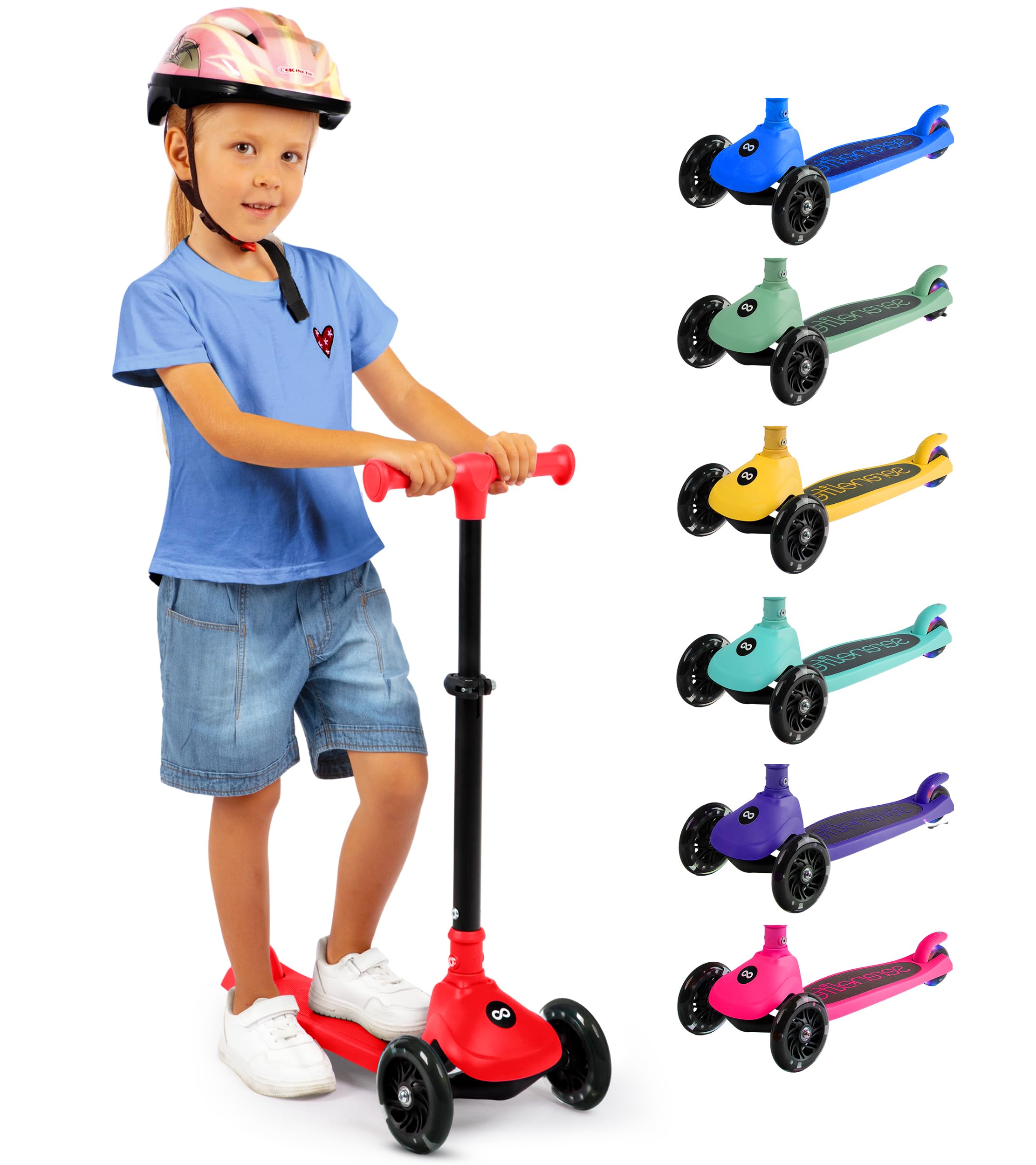 SereneLife 3-Wheel Foldable Kids Scooter – LED Wheel Lights, Adjustable Handlebar, Rear Foot Brake, Lean-to-Steer, Anti-Slip Deck – Ideal for Toddlers & Kids 3+, up to 110 lbs