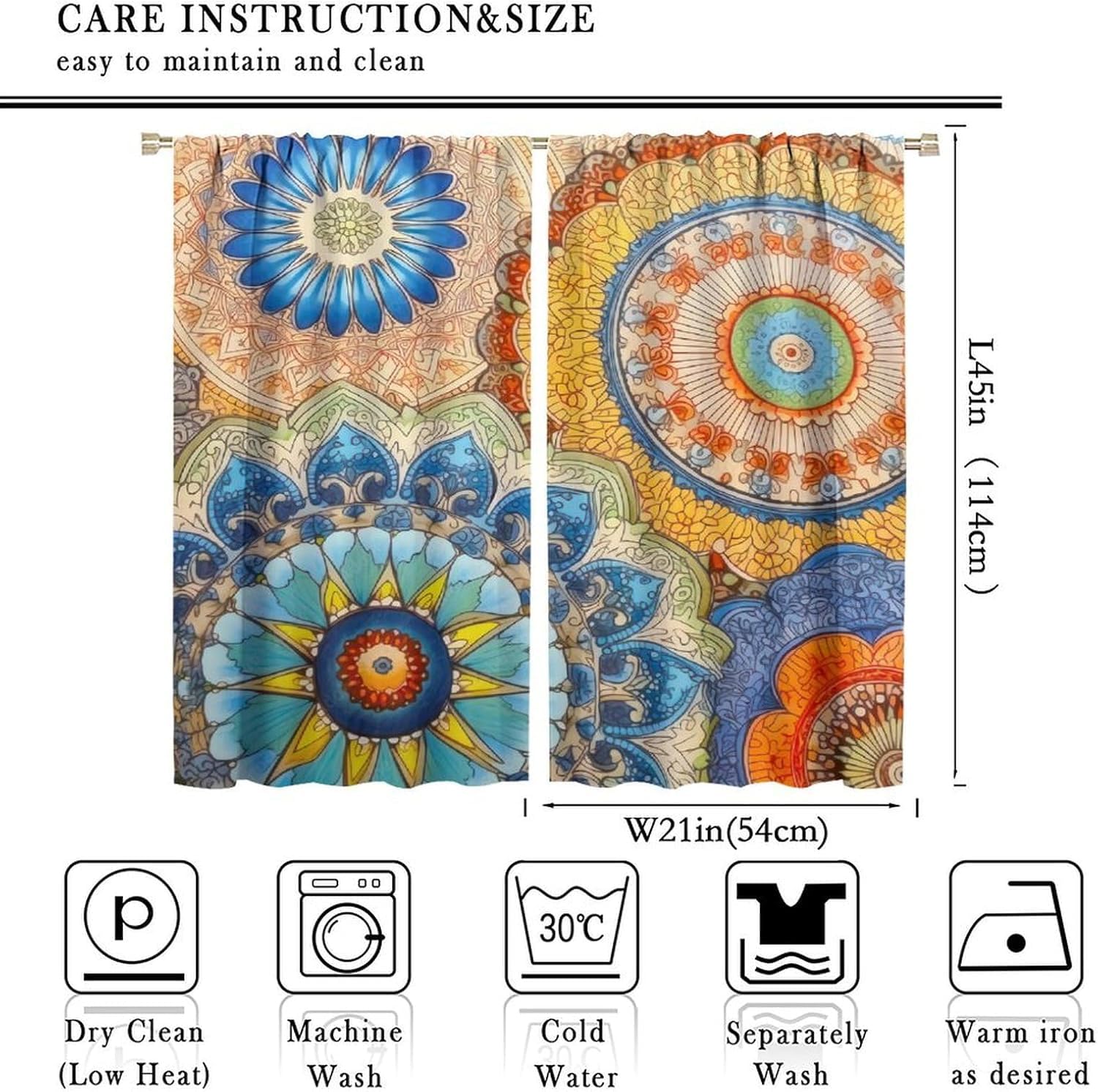 Vorhänge Schlafzimmer 3D Bunte Retro-Blumen 220X215 cm (B + H) Vorhang Gardinen Blickdicht Mit Ösen Thermovorhang Lichtdicht Für Wohnzimmer Schlafzimmer Kinderzimmer/Uv-Schutz-881100808