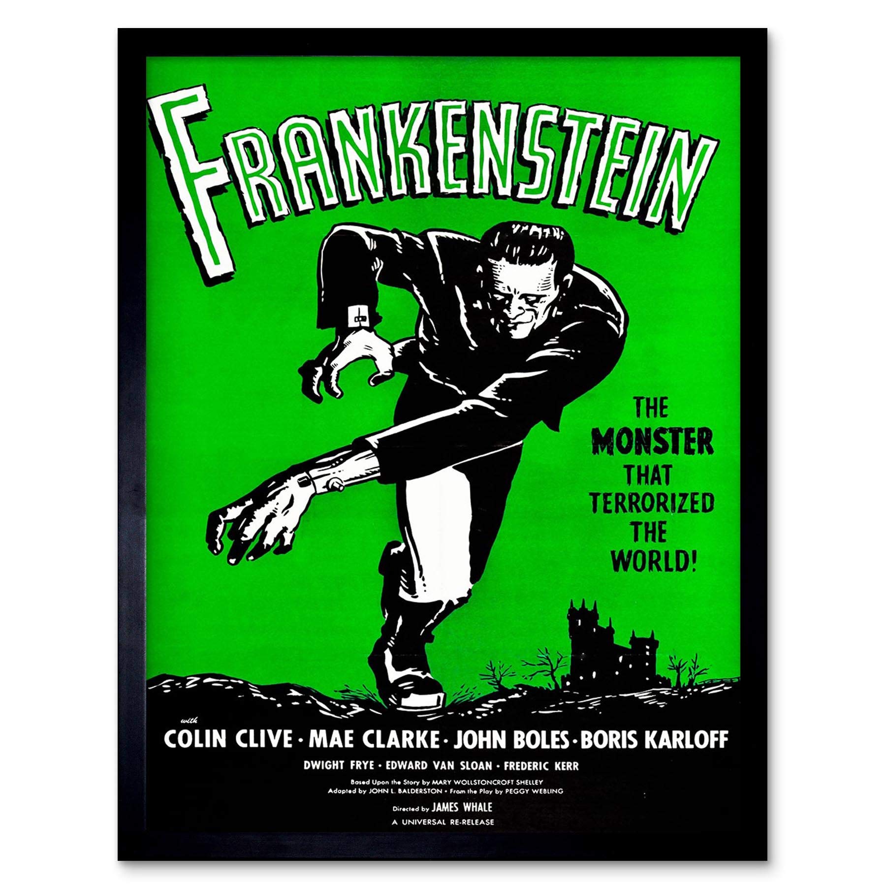 Wee Blue Coo Movie Film Frankenstein Monster Karloff Horror Shelley Gothic Whale Art Print Framed Poster Wall Decor 12X16 Inch