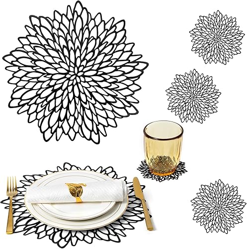 Juego de 8 manteles individuales plateados de vinilo prensado, manteles individuales redondos de Navidad para mesa de comedor, juego de 8 centros de