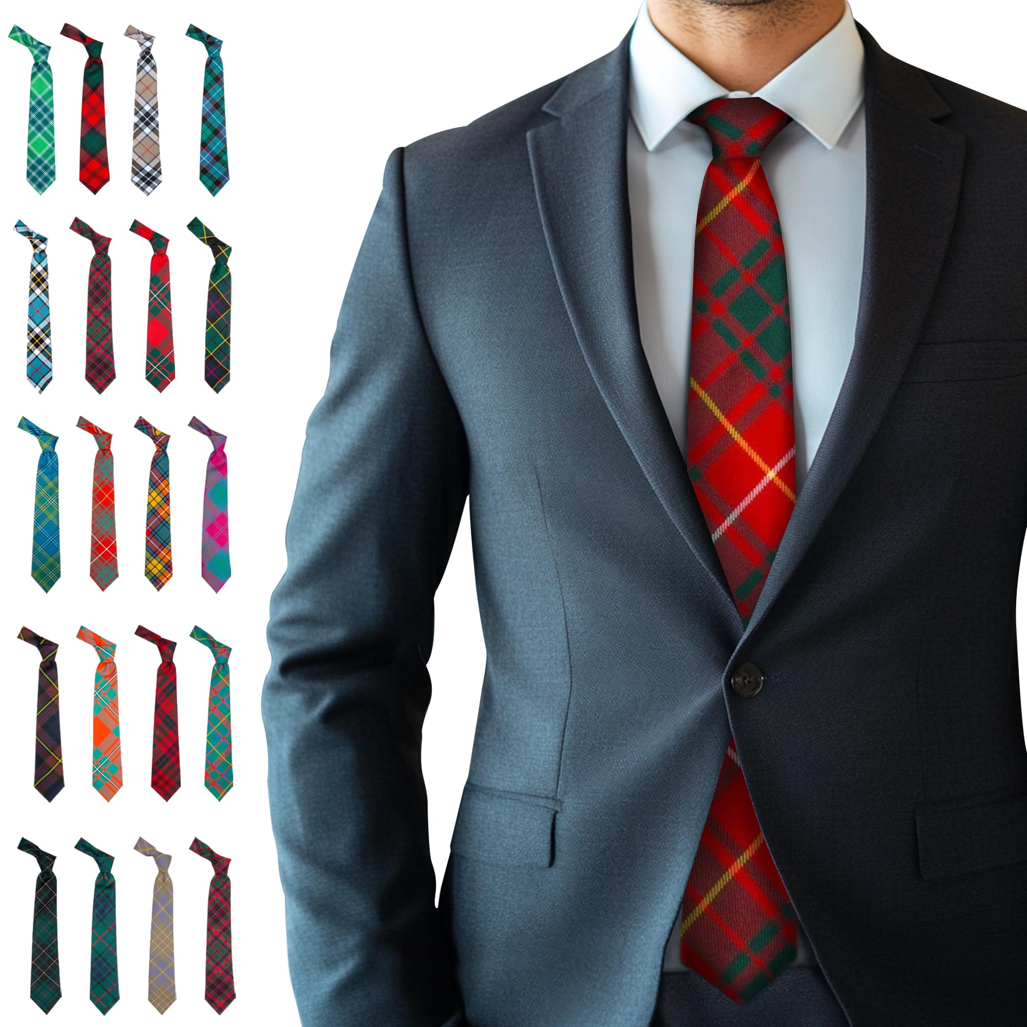 BRAW CLANS TARTANS Tartan Ties for men Made in Scotland - 100% wool - 3.15" width mens ties - Red tie for men - Bruce Scottish Tartan Valentines day, Fathers day, Wedding