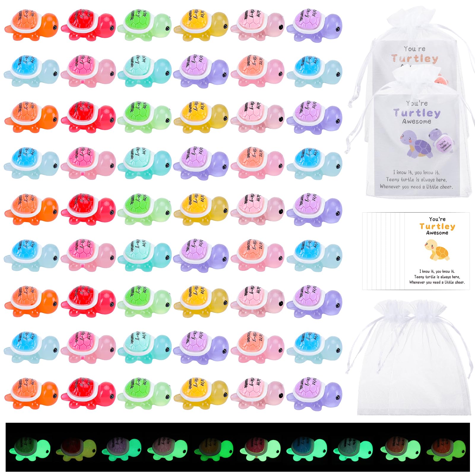 50 Sets Inspirational Gift Include You're Turtley Awesome Engraved Mini Resin Turtles Pun Thank You Cards Organza Bags Employees Appreciation Gift for Coworkers Staff Team Teacher Office