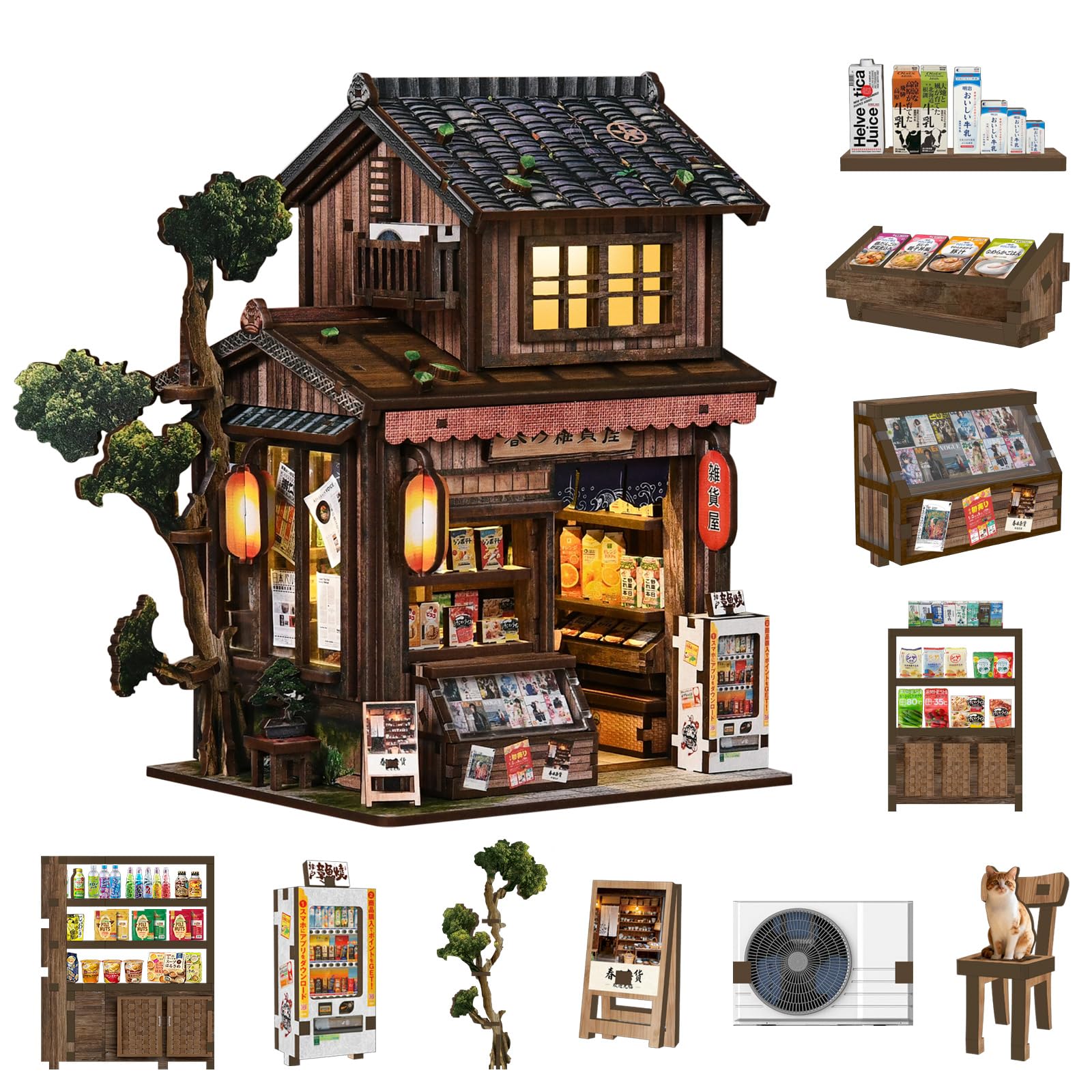 Book Nook DIY Kit-Tienda General Spring Day-Booknook Bausatz mit LED Licht，3D-Holzpuzzles Buchecke, DIY Puppenhaus Häuser，bastelset Erwachsene