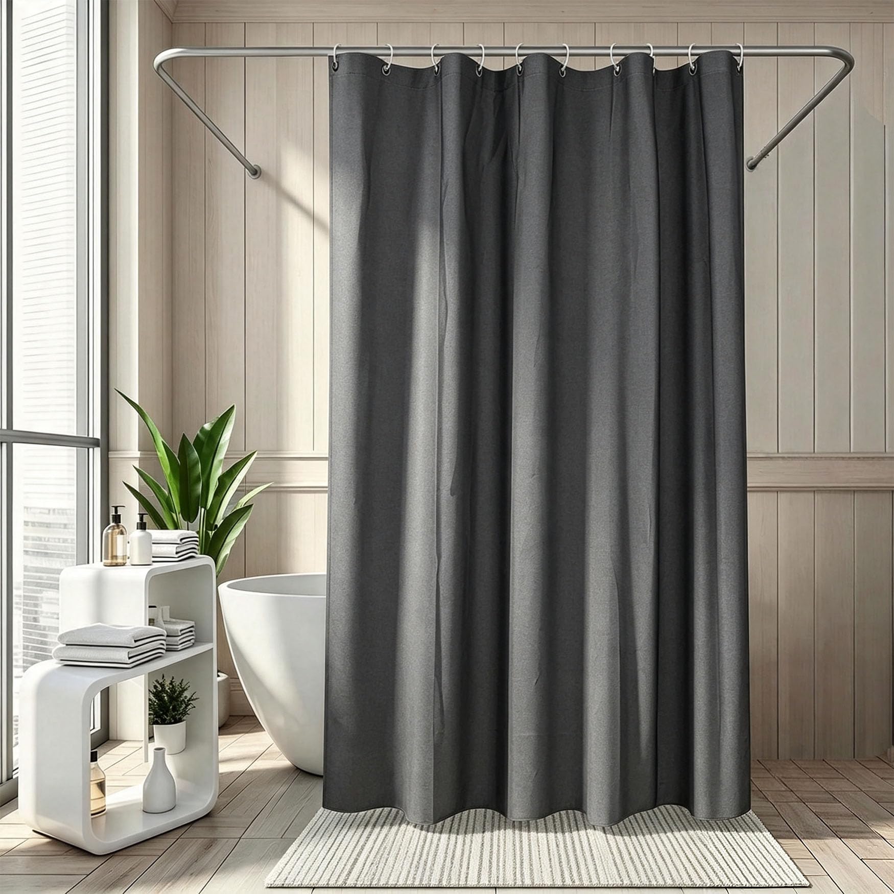 Rideau de Baignoire 220 x 100 cm Protection Eau Facile Nettoyer Durable Résistant Moderne Rideau de Douche Anti Moisissure Lavable pour Baignoire Ou Salle de Bain, Blanc