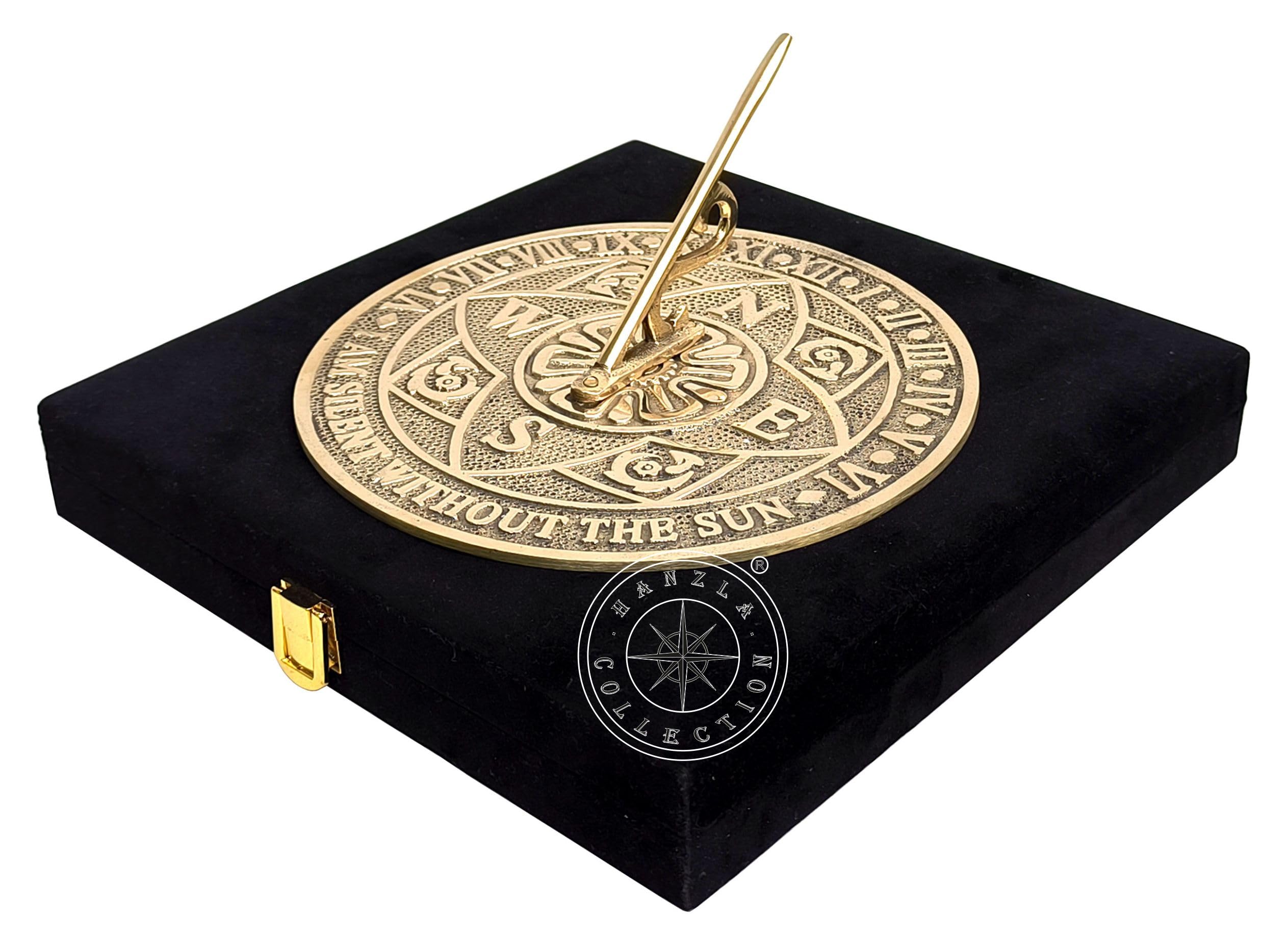 Reloj solar de latón macizo para jardín y exteriores | Reloj de sol de latón brillante hecho a mano con caja de terciopelo perfecto para seres queridos | Regalo de decoración del hogar o idea de