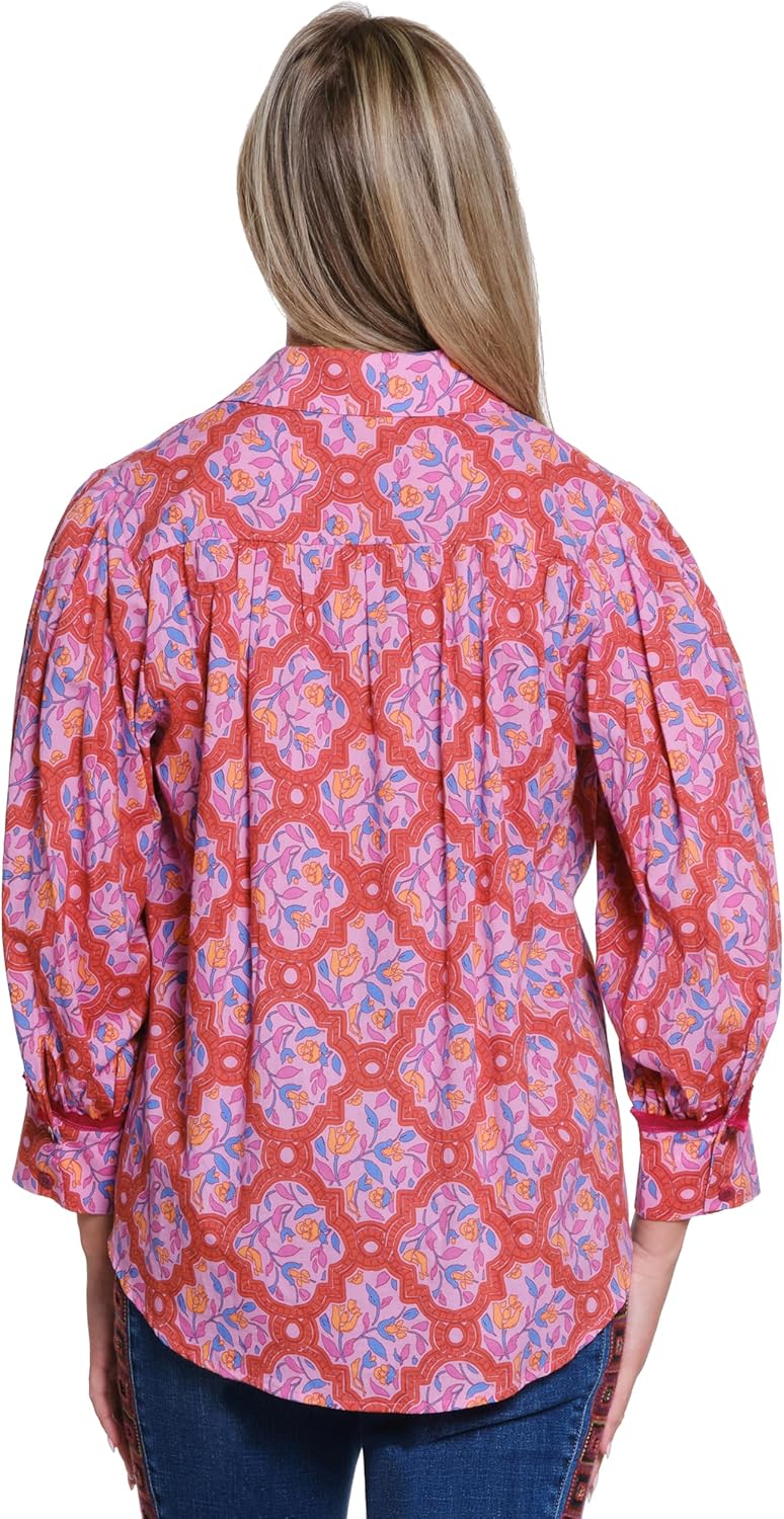 TRU LUXE Collard Print Button Up, Multi, XS - Image 3