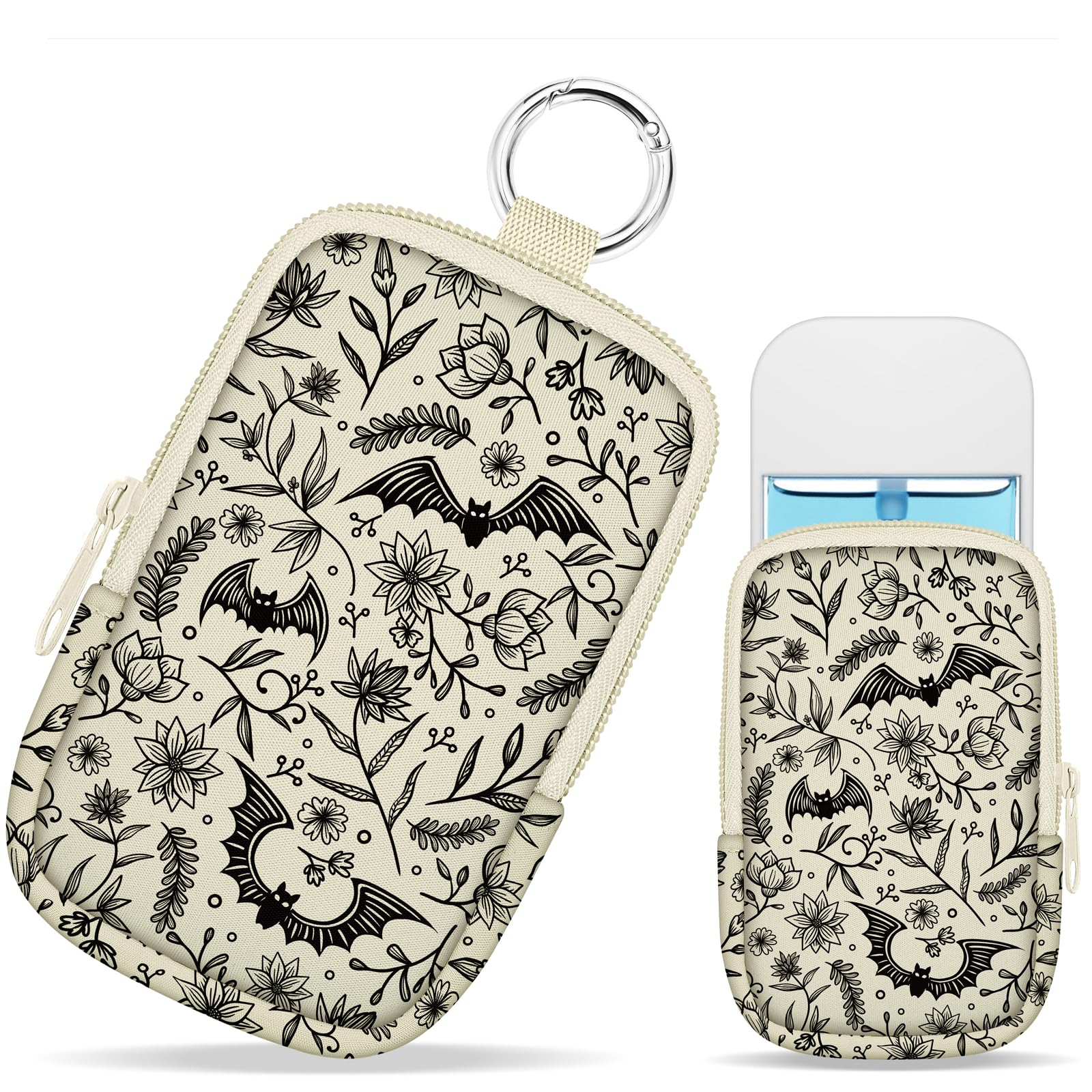 Mcapirivo Gothic Bats Hand Sanitizer Spray Case, Cute Hand Sanitizer Holder Zippered Pouch, Fashion Accessory with Snap Hook for Glow Mist and Power
