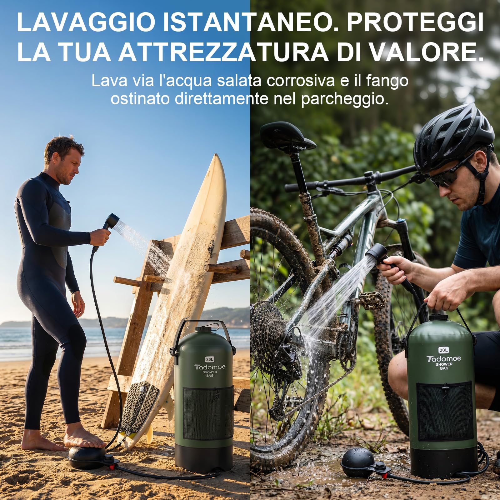 20L Doccia da Campeggio con Pompa ad Aria a Pedale, Doccia Portatile Solare Borsa con Pratico Ugello per Campeggio, Escursionismo e Spiaggia