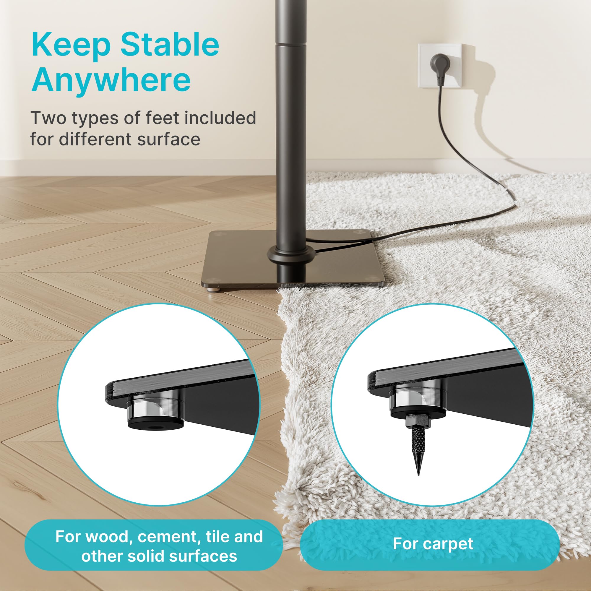 Pegzone Soporte universal para altavoces de sonido envolvente, capacidad de carga de 25 kg, soporte para altavoces de estantería de 76,5 cm de alto, gestión de cables, base grande con base de cristal